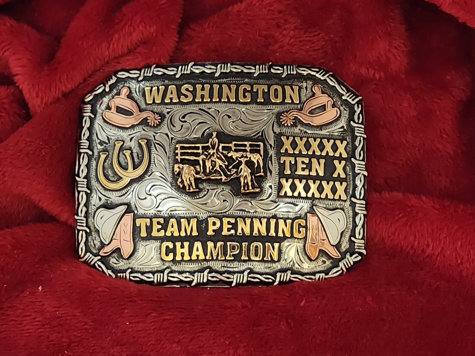 RODEO CHAMPION TROPHY PRO BELT BUCKLE  WASHINGTON TEAM PENNING☆VINTAGE☆RARE☆R88