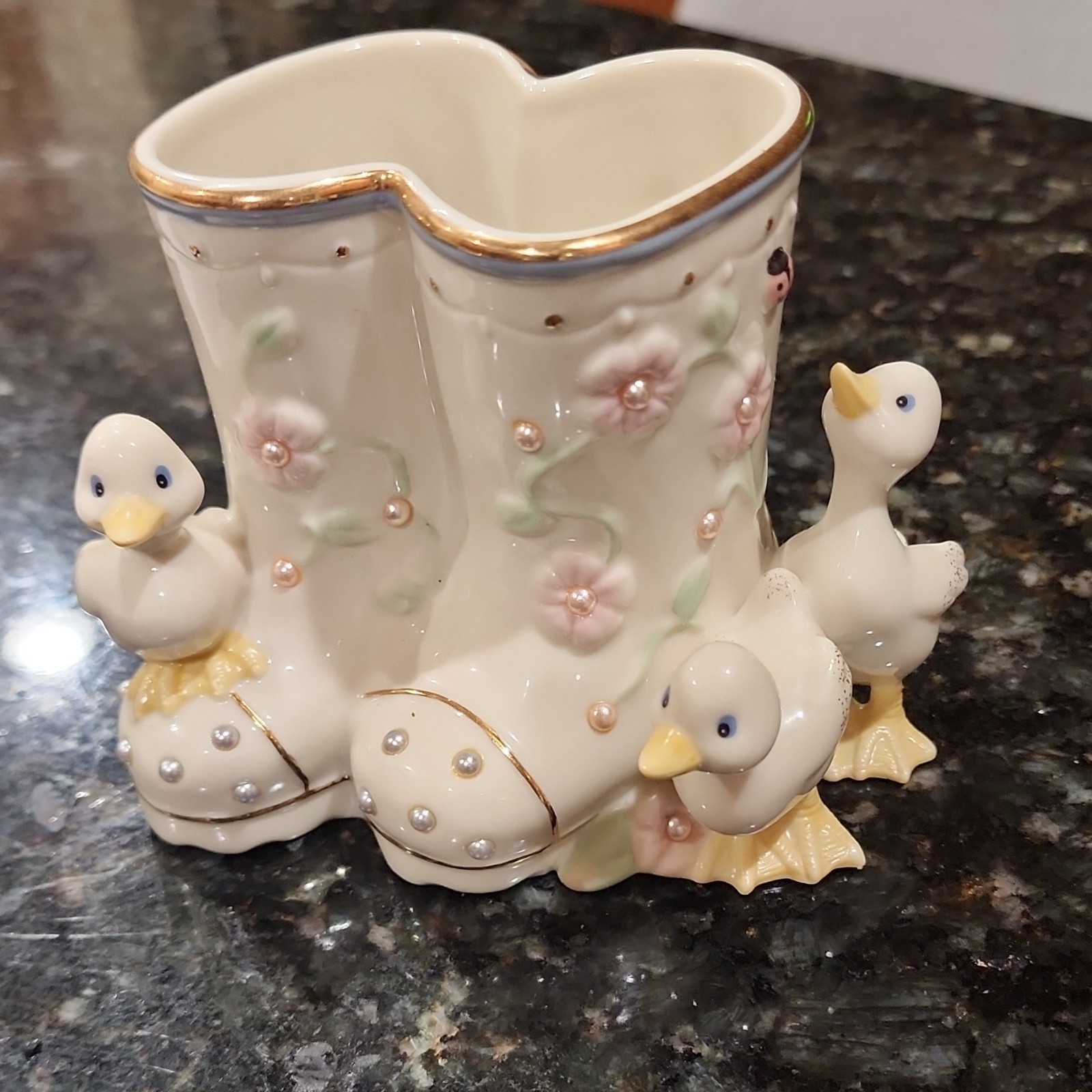 Lenox Porcelain Duck Bud Vase Floral Pattern Glossy Finish Hand Painted