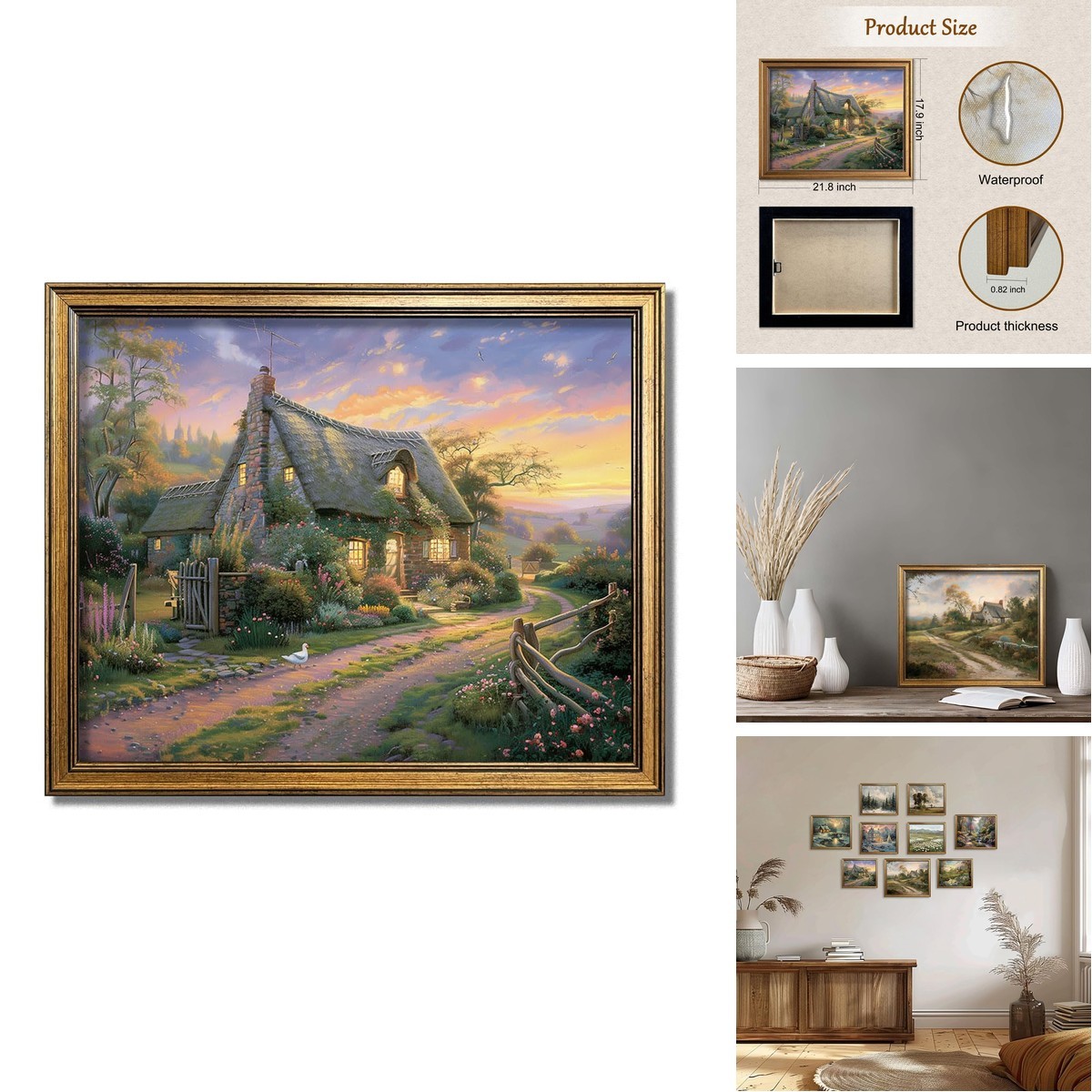 Huashi Art Vintage Framed Wall Art Country Cottage Painting Canvas Print