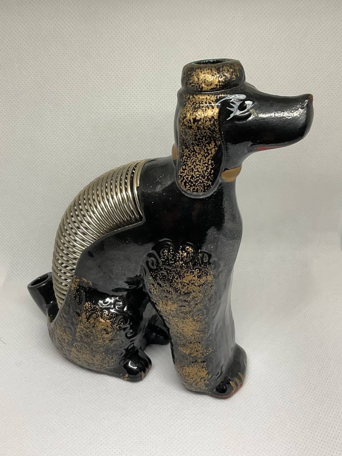 Vintage Retro Telephone Table BLACK POODLE Coil Back Letter & Pen Holder JAPAN 