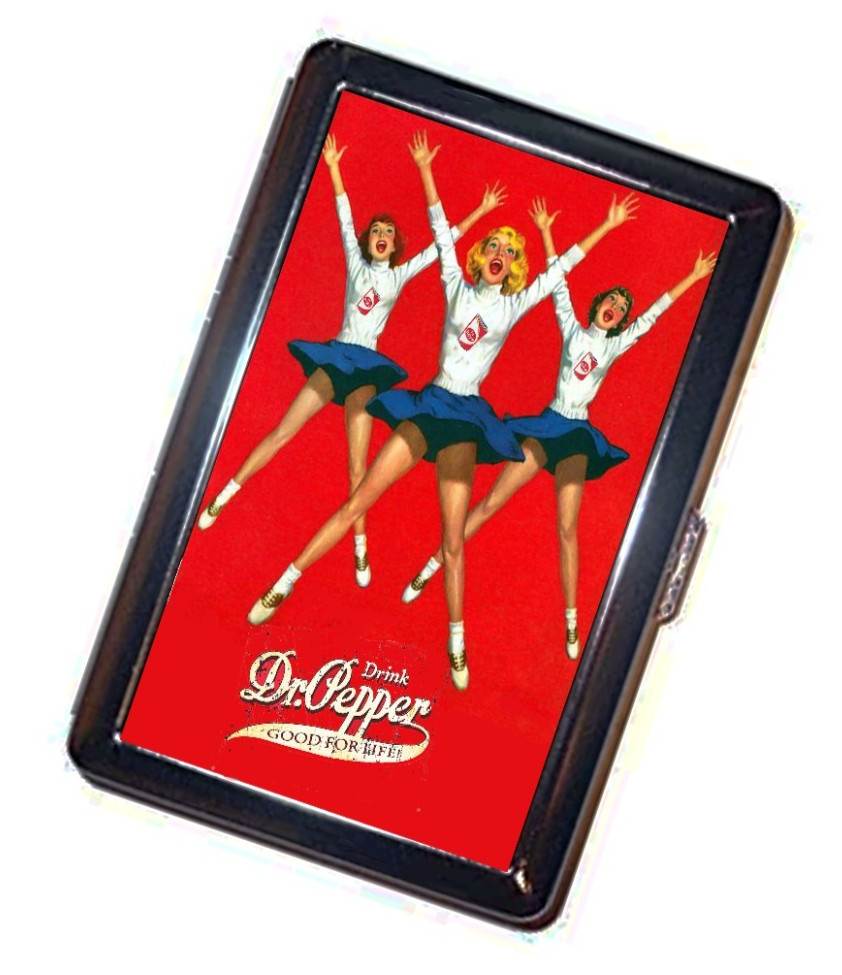 Vintage SODA POP ad art Retro CHEERLEADERS Cigarette Case Wallet