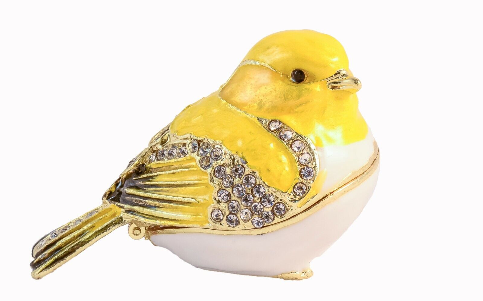 Bejeweled Small Goldfinch Bird Trinket Box. Hand Set Swarovski Crystals & Enamel