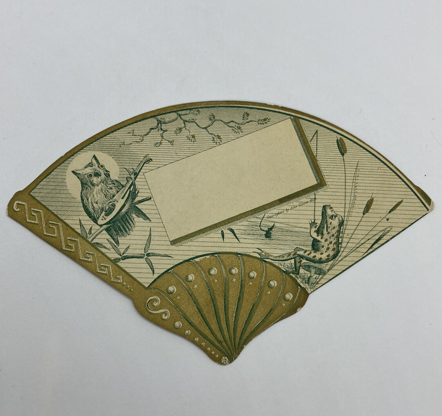 Vintage Victorian Blank John Gibson 1880 Trade Card / Green And Gold / Rare
