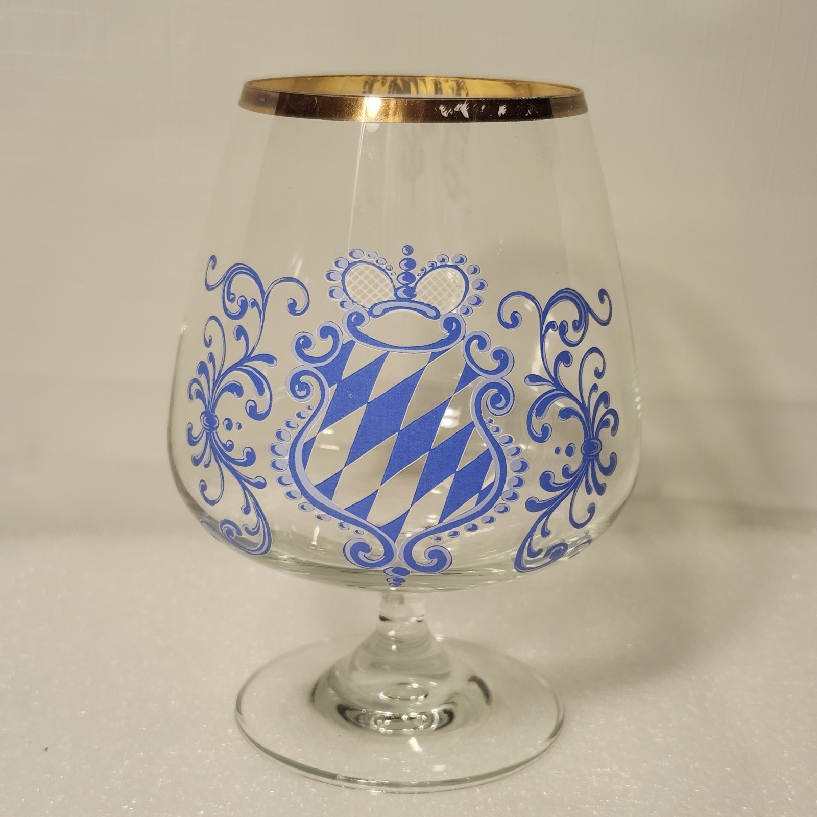 Vintage Böckling Germany Bavarian Coat of Arms Wine Goblet Glass Gold Rim