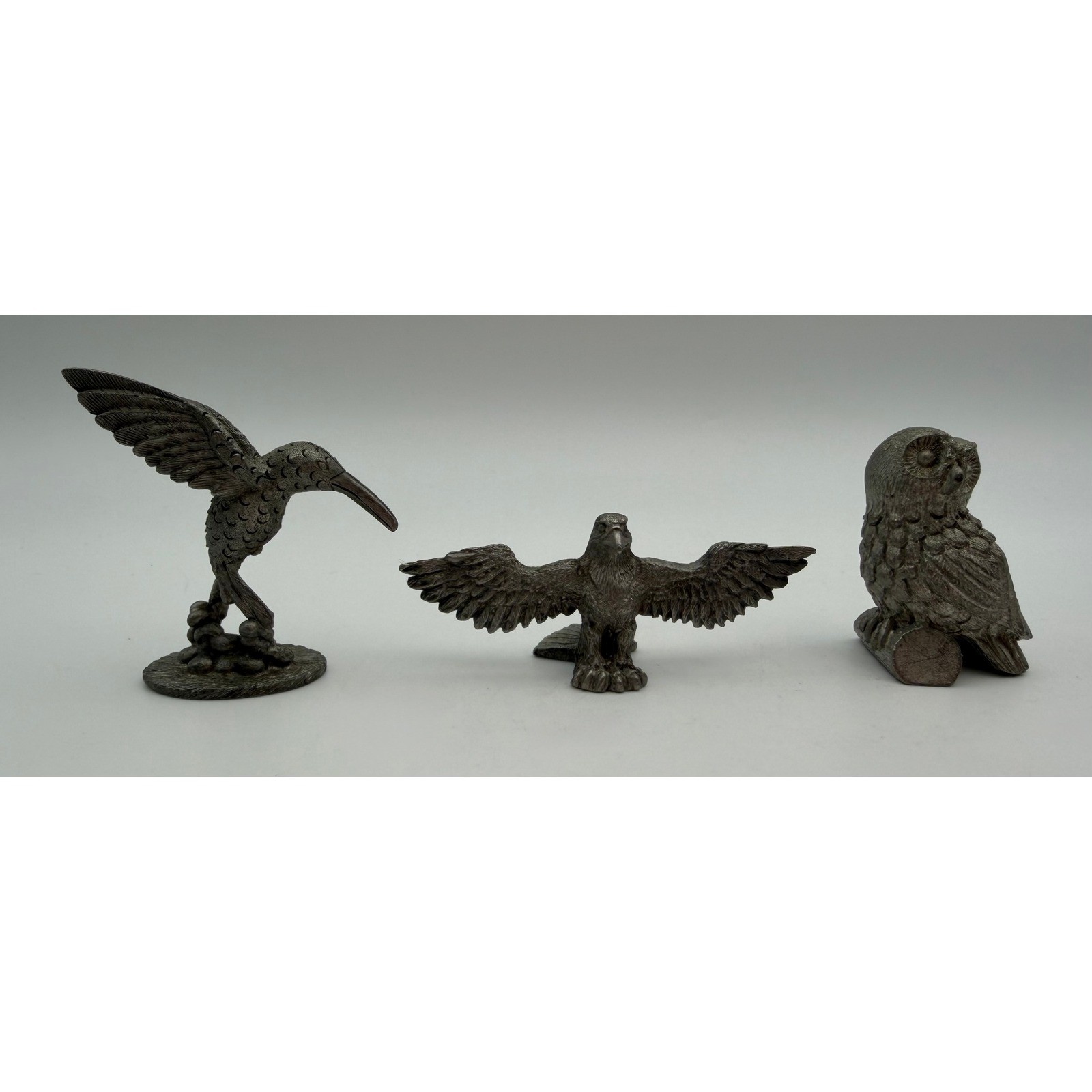 Vintage Spoontiques Pewter Bird Figurines Hummingbird Eagle Owl P280 P155 2036