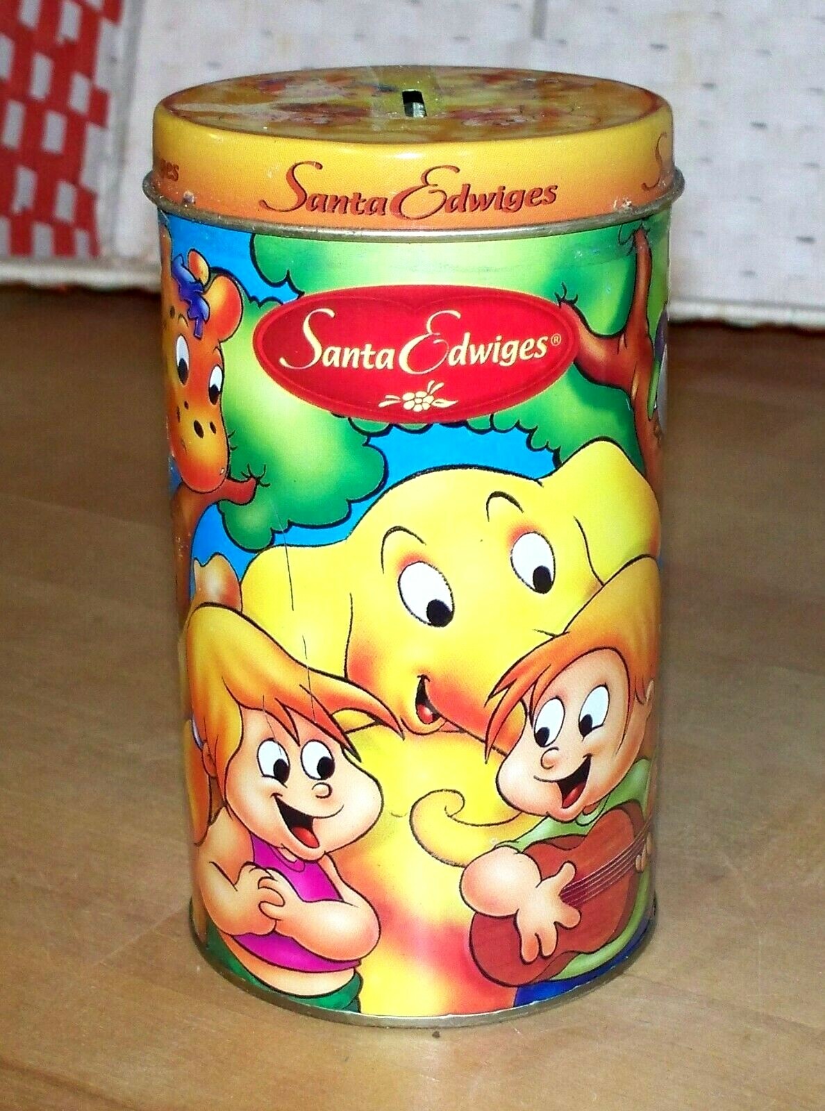 Santa Edwiges Animal Cookie Tin Coin Slot Piggy Bank Bright Cheerful Happy Kids