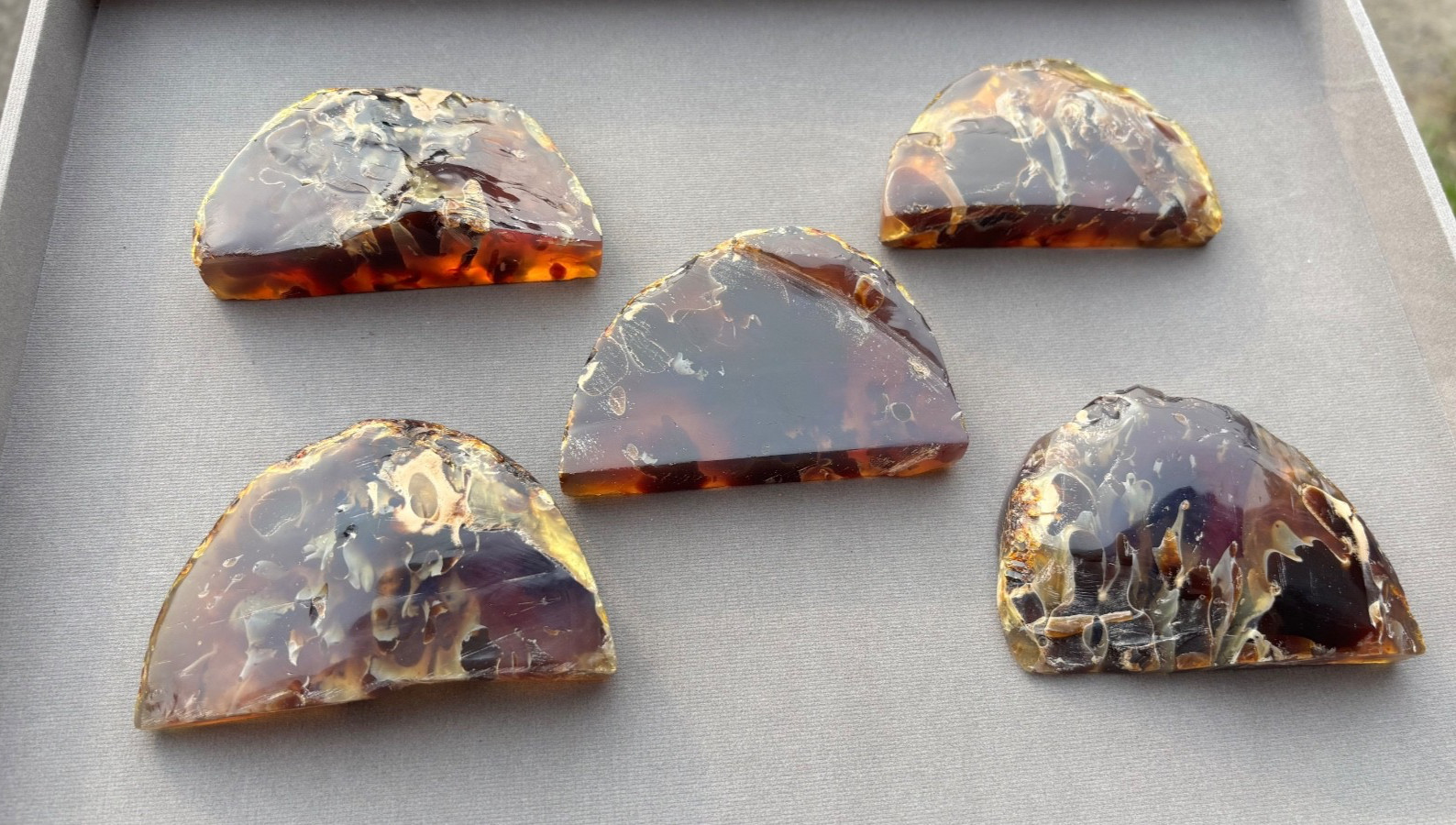 5 Pcs Natural Sumatra Amber — Polished Semicircle Cabs — One of a Kind Gemstone