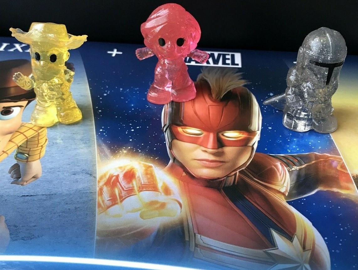 3 Rare woody,mandalorian,captain Marvel Ooshies woolworths collectable toy