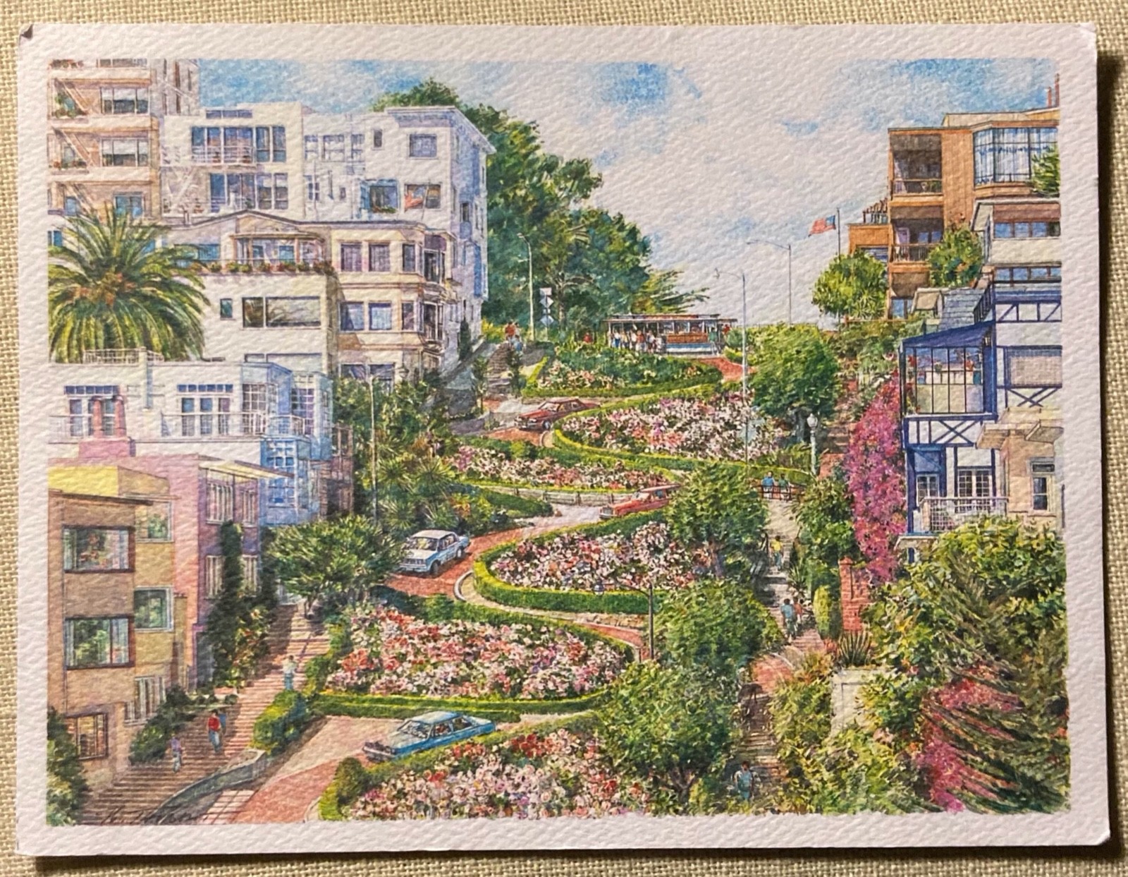 Vtg San Francisco USA Lombard Street By Thibaut Print Post Card 6.5\