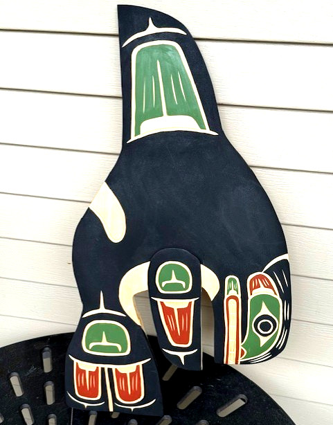Northwest Coast Native Large  Detailed Yellow Cedar  Killer whale wall carving