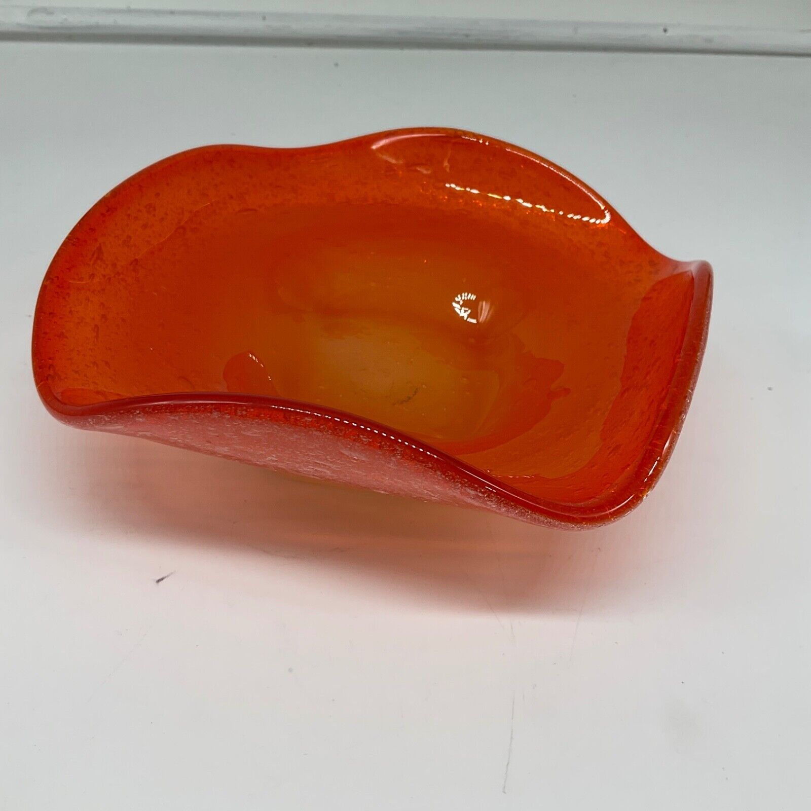 Orange Art Glass Murano Bowl Fleck  6\