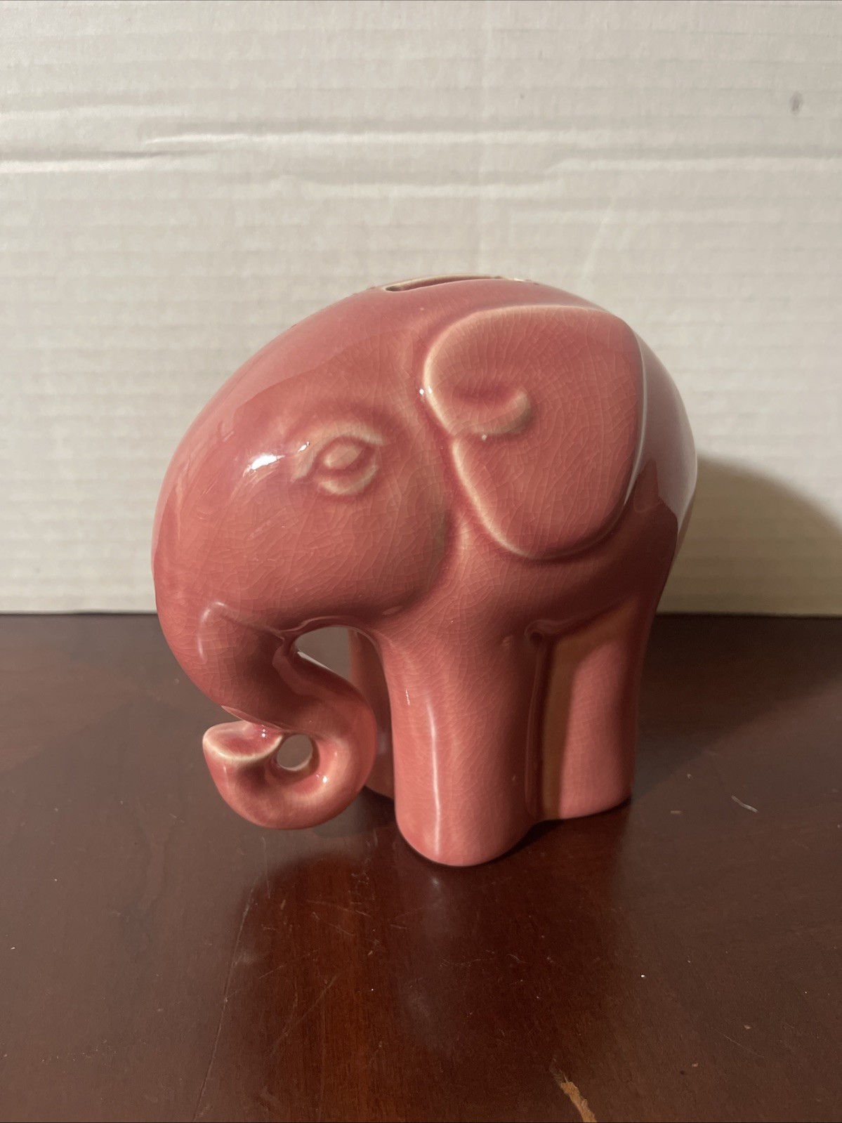 Vintage Pink McCoy USA Pottery Elephant Trunk Up Figurine Bank. Trunk Up  Luck