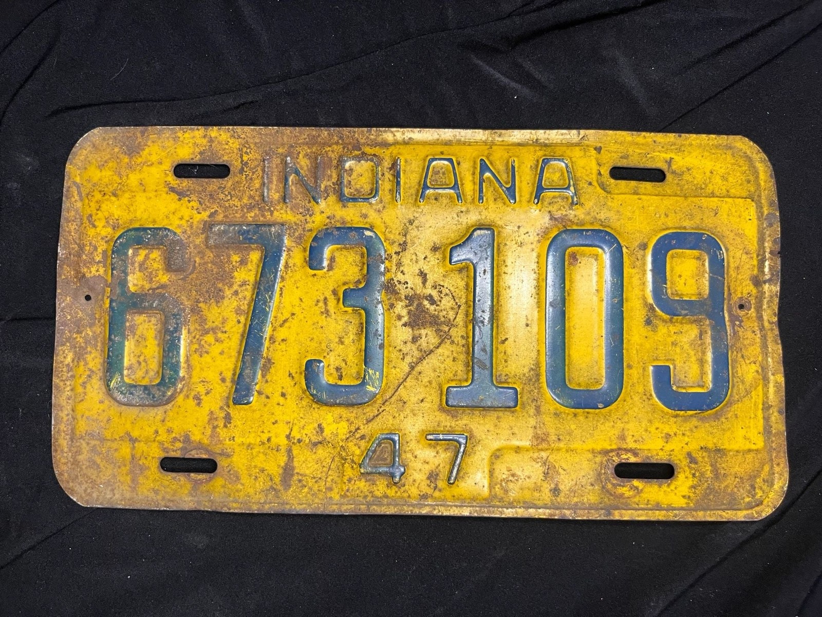 Vintage 1947 Indiana License Plate Auto Tag 673109