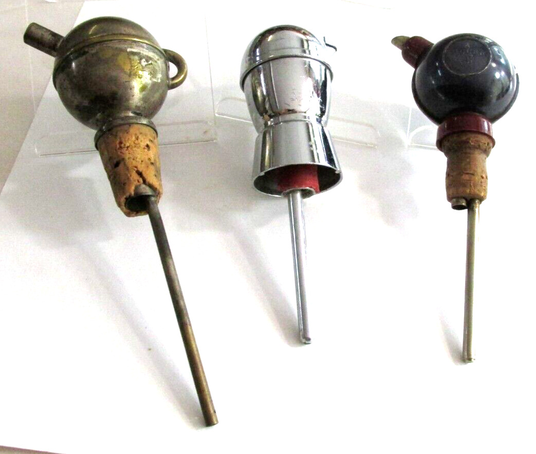 3 Vintage 1930s-50s Siphon Type Jigger Pour Spouts, Barware, Cowey's, Silver