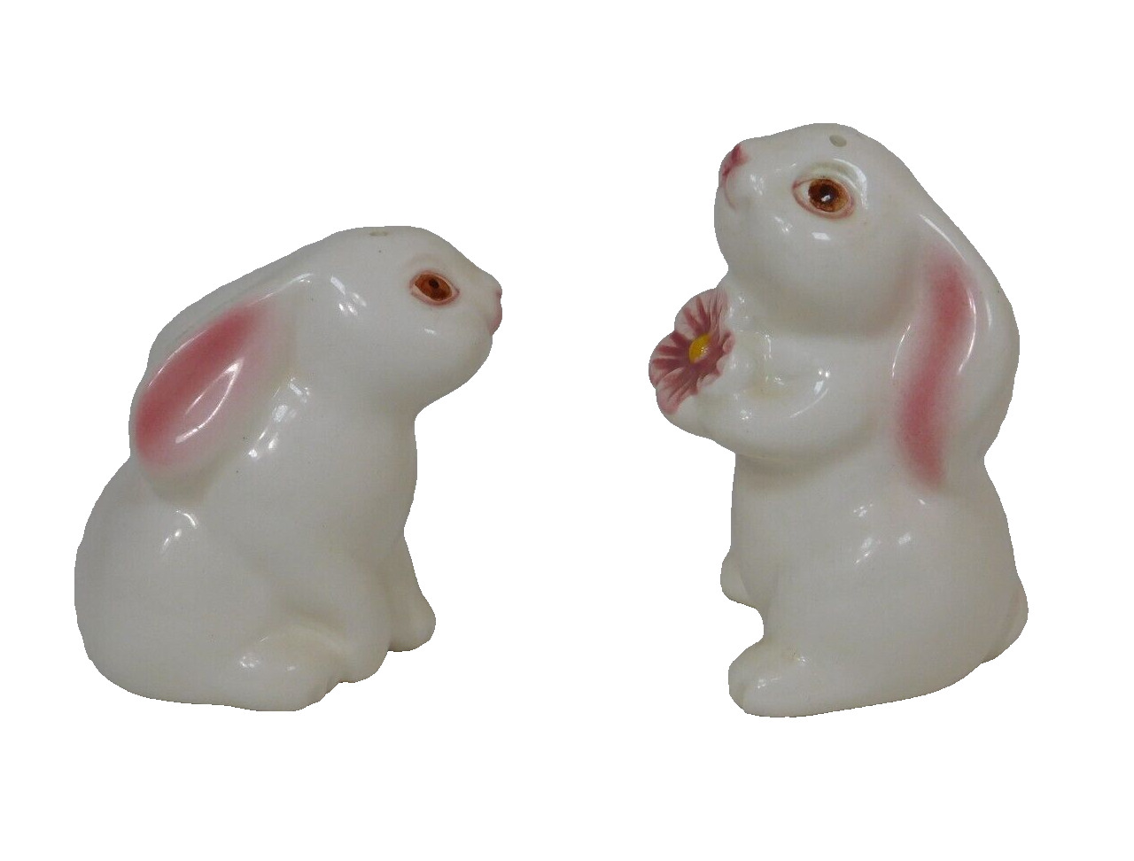 Weiss Vintage Easter Bunny Salt & Pepper Shakers White Rabbit Pink Ears Brazil
