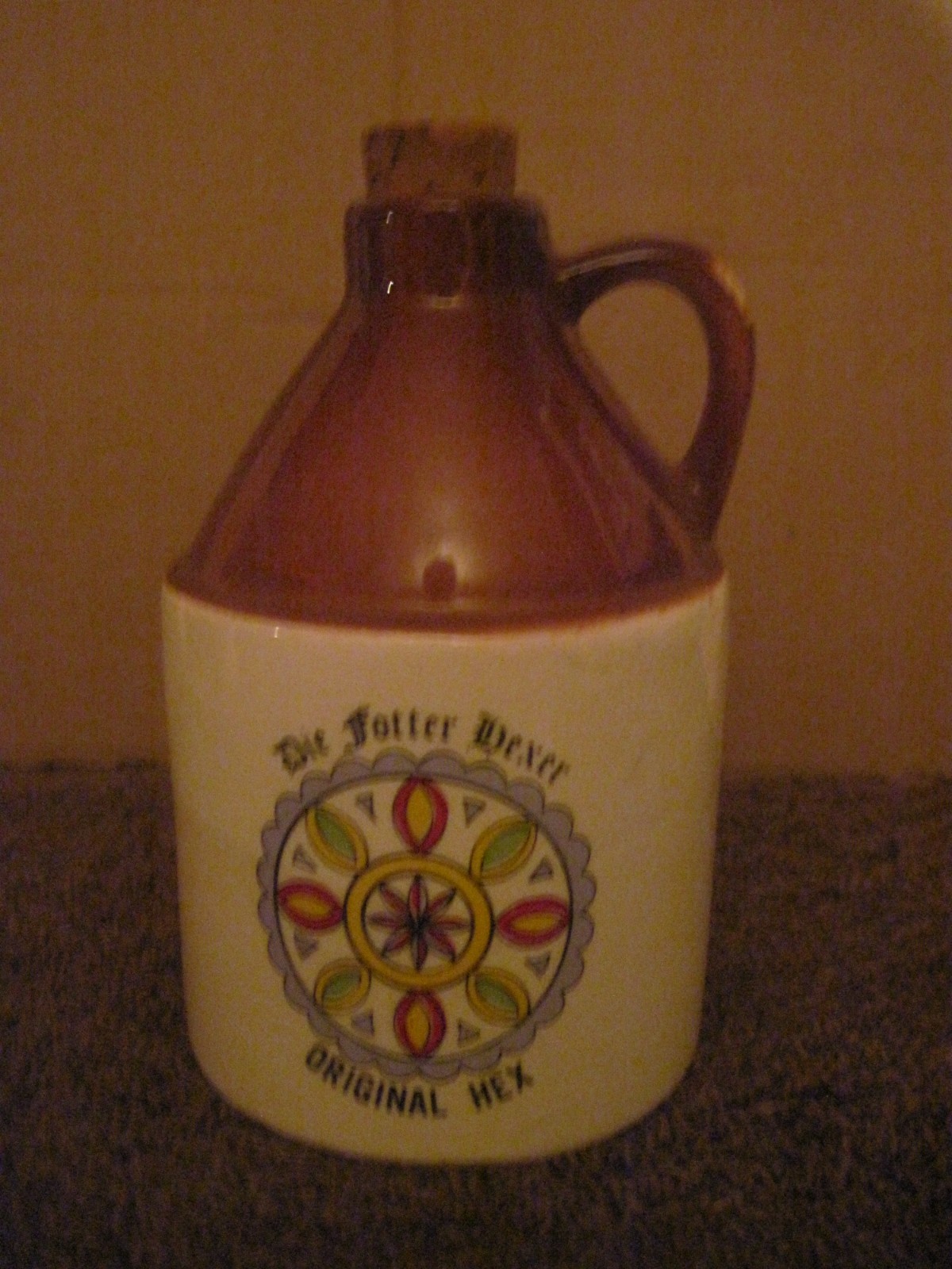 Vtg Crock Pennsylvania Dutch Country Small Ceramic Jug Cork made in USA