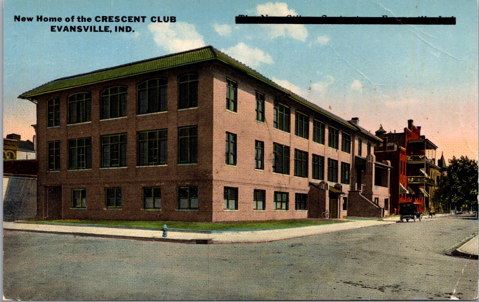 Postcard Home of the Crescent Club in Evansville, Indiana