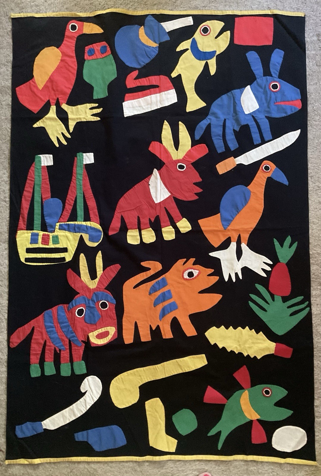 Fon  Appliqué Panel. Abomey Benin Folk Art Textile Vintage 32” X47”