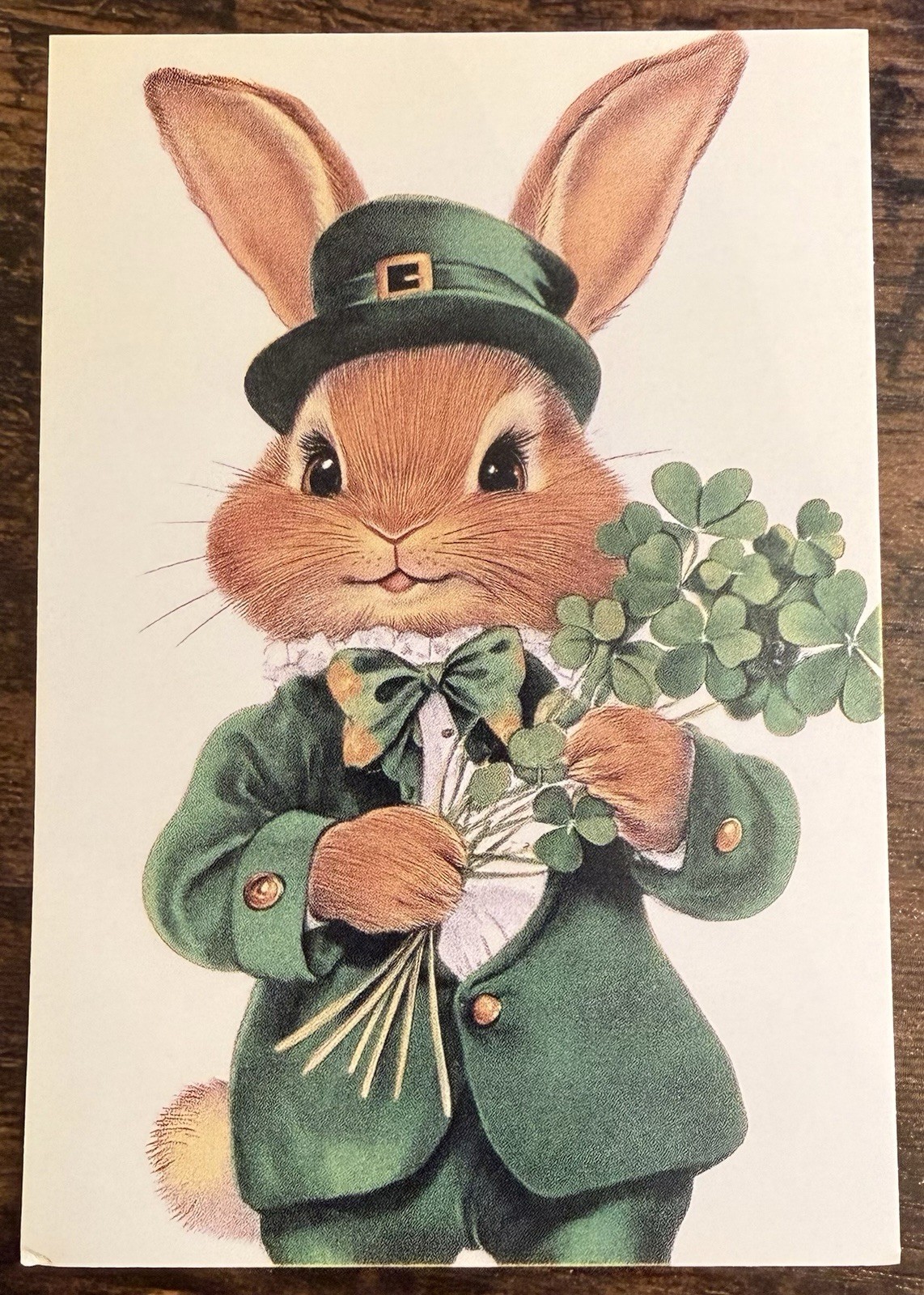 Bunny Green Suit Bouquet Shamrocks St. Patrick’s Day Postcard PC519 Ephemera