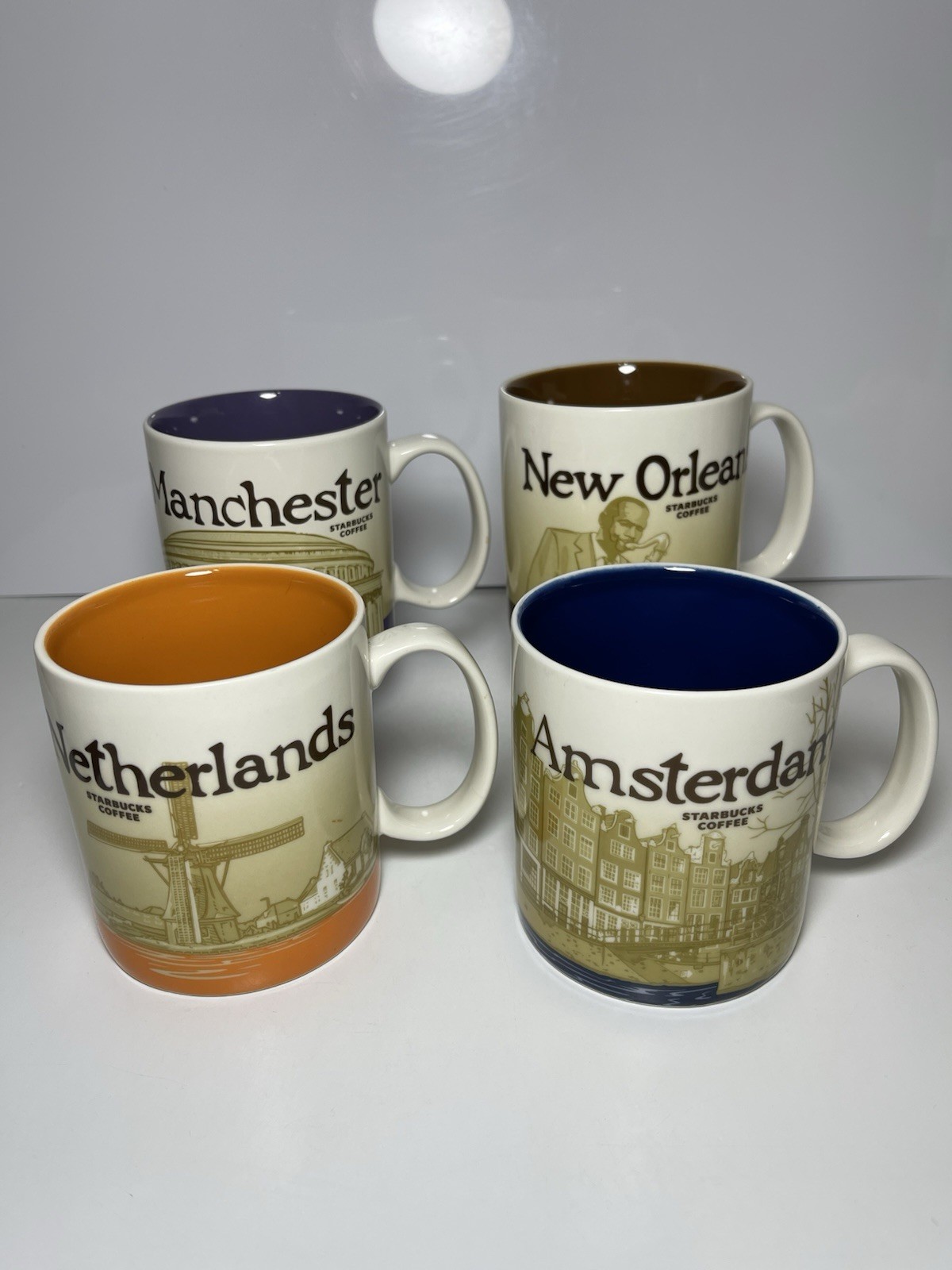 Starbucks 2013 Lot Of 4 Mugs Manchester, Netherlands, Amsterdam. New Orleans