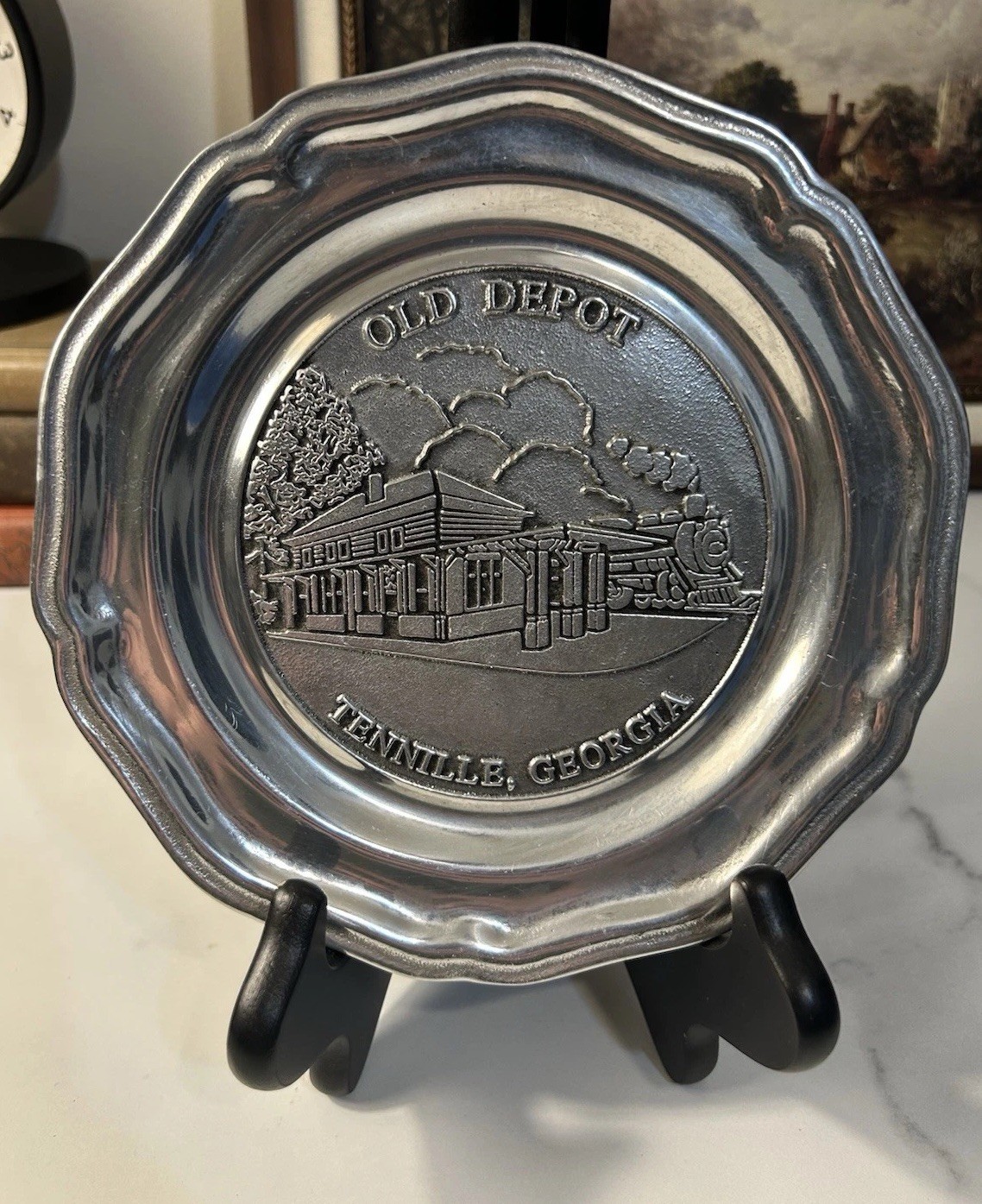 Vintage Decorative Pewter Plate Tennille, Georgia Old Depot