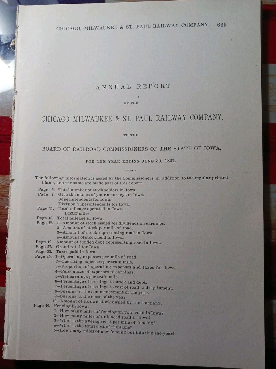 1891 Iowa Annual Train Report CHICAGO MILWAUKEE & ST PAUL RAILWAY ~ 30 Pages 1891 Iowa Annual Train Report CHICAGO MILWAUKEE & ST PAUL RAILWAY ~ 30 Pages