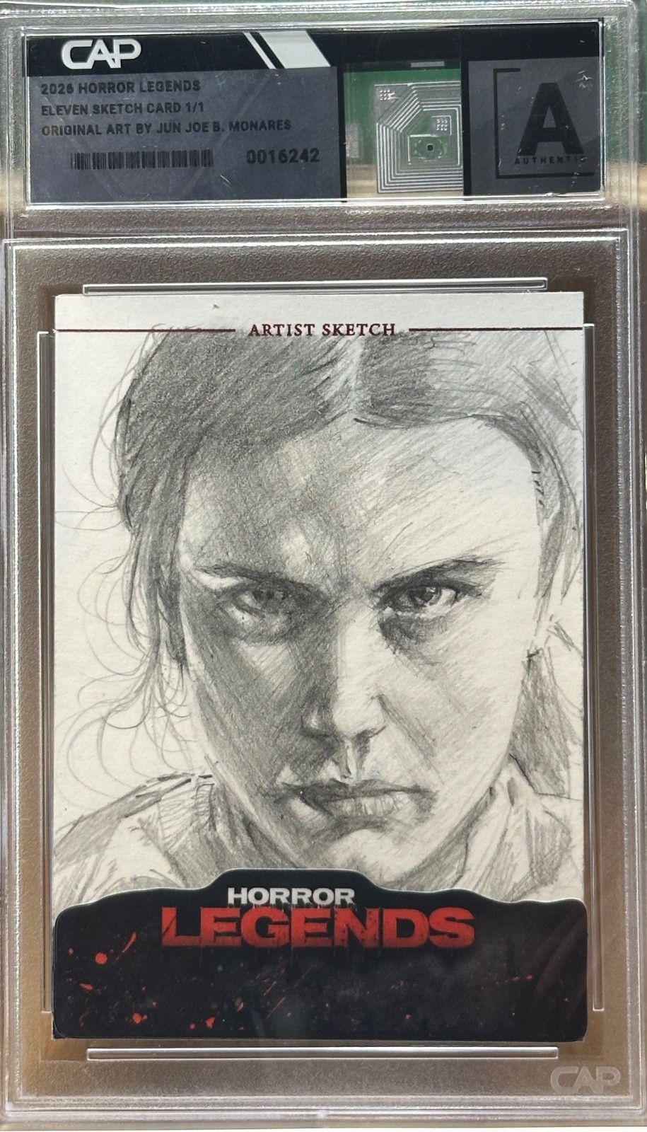 2026 Horror Legends Eleven Stranger Things 1/1 Sketch Card by Jun Joe Monares 2026 Horror Legends Eleven Stranger Things 1/1 Sketch Card by Jun Joe Monares