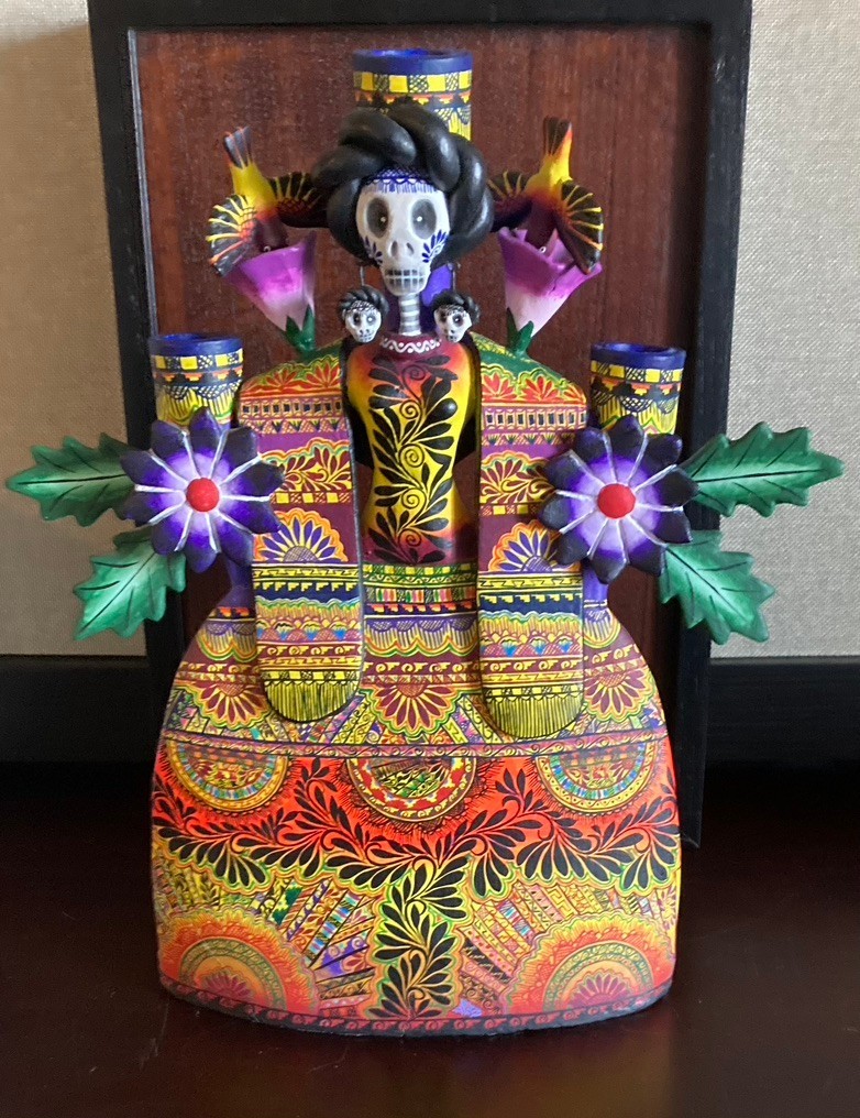 Exquisite Catrina Figurine Handmade Mexican Day of the Dead Candle Holder/Signed