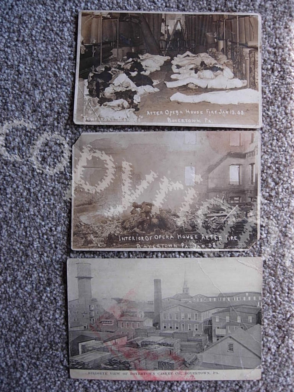 3 BOYERTOWN PA-RPPC-OPERA HOUSE FIRE-DISASTER-CASKET FACTORY-BURNED BODIES-BERKS 3 BOYERTOWN PA-RPPC-OPERA HOUSE FIRE-DISASTER-CASKET FACTORY-BURNED BODIES-BERKS