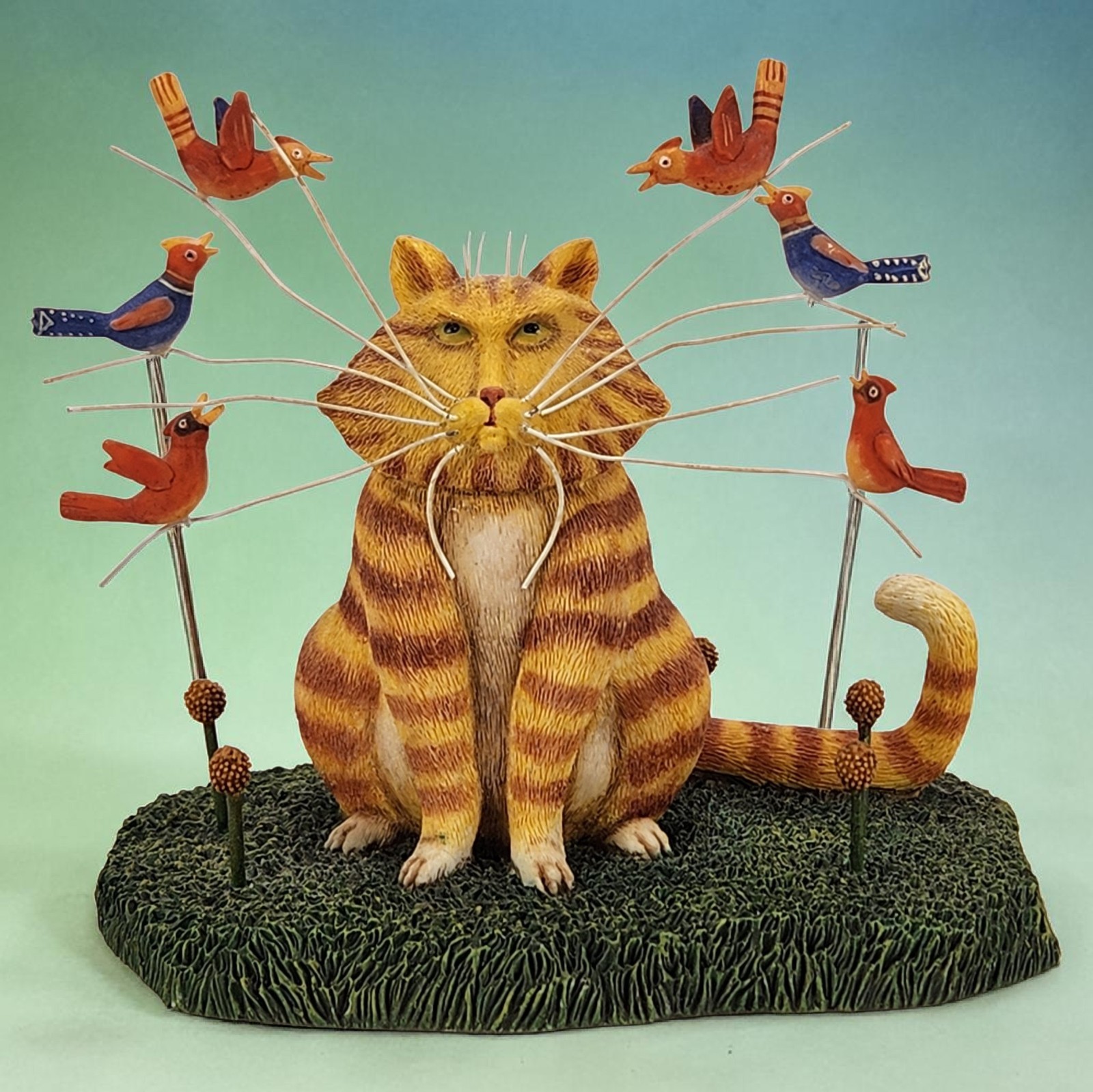 VTG Lang Taunting Theodore Chonk Orange Tabby Cat Birds on Crazy Whiskers Figure