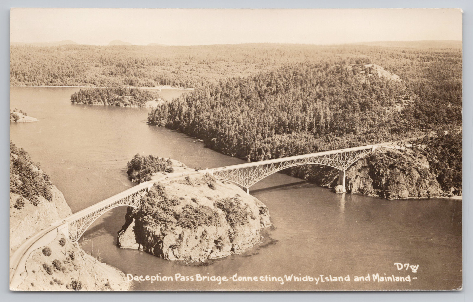 Postcard Deception Pass Bridge Whidbey Island Washington Aerial View RPPC Postcard Deception Pass Bridge Whidbey Island Washington Aerial View RPPC