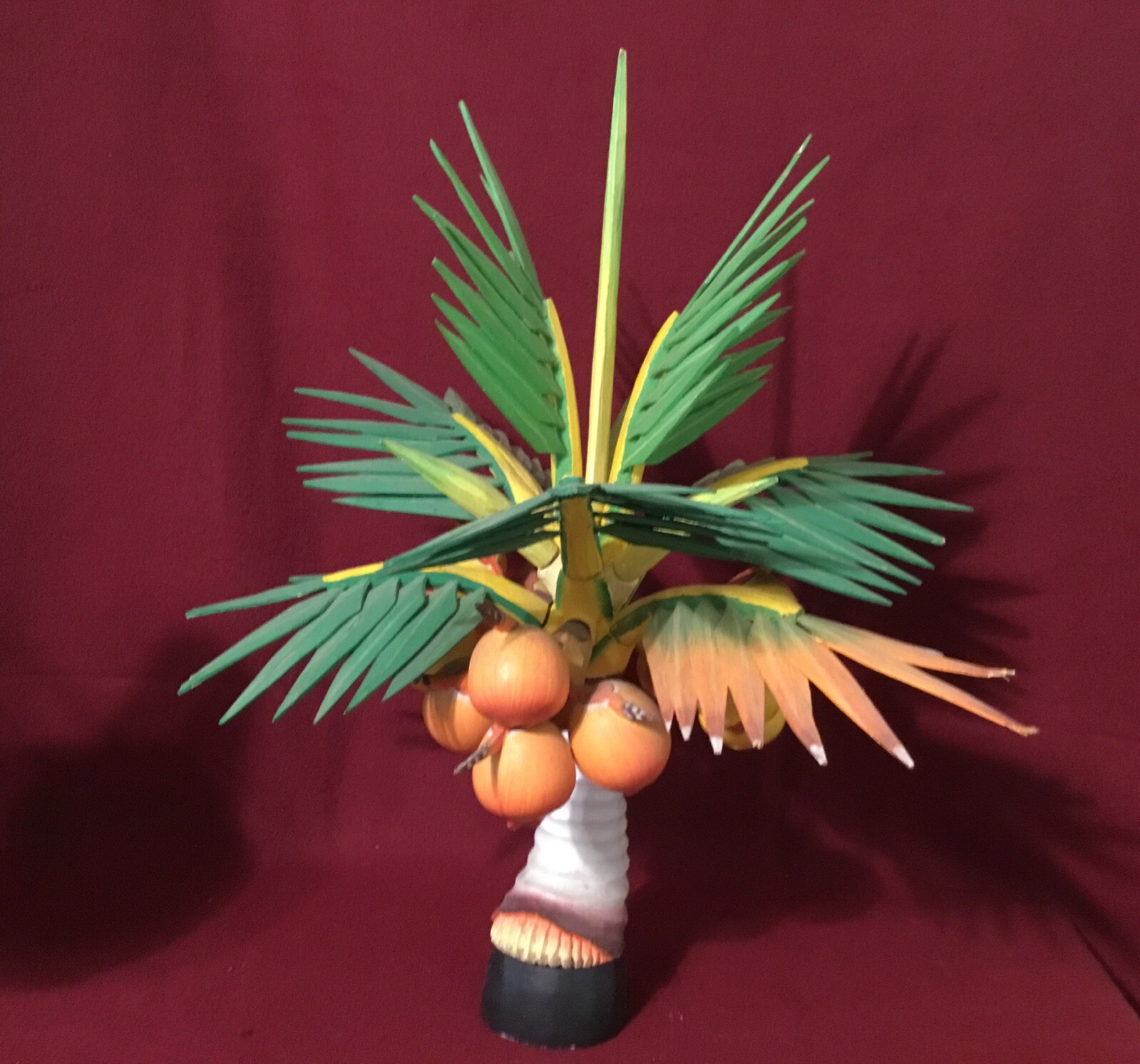 Beautiful Hand Carved and Painted Wooden Coconut Tree Sculpture 20” Rare Bali