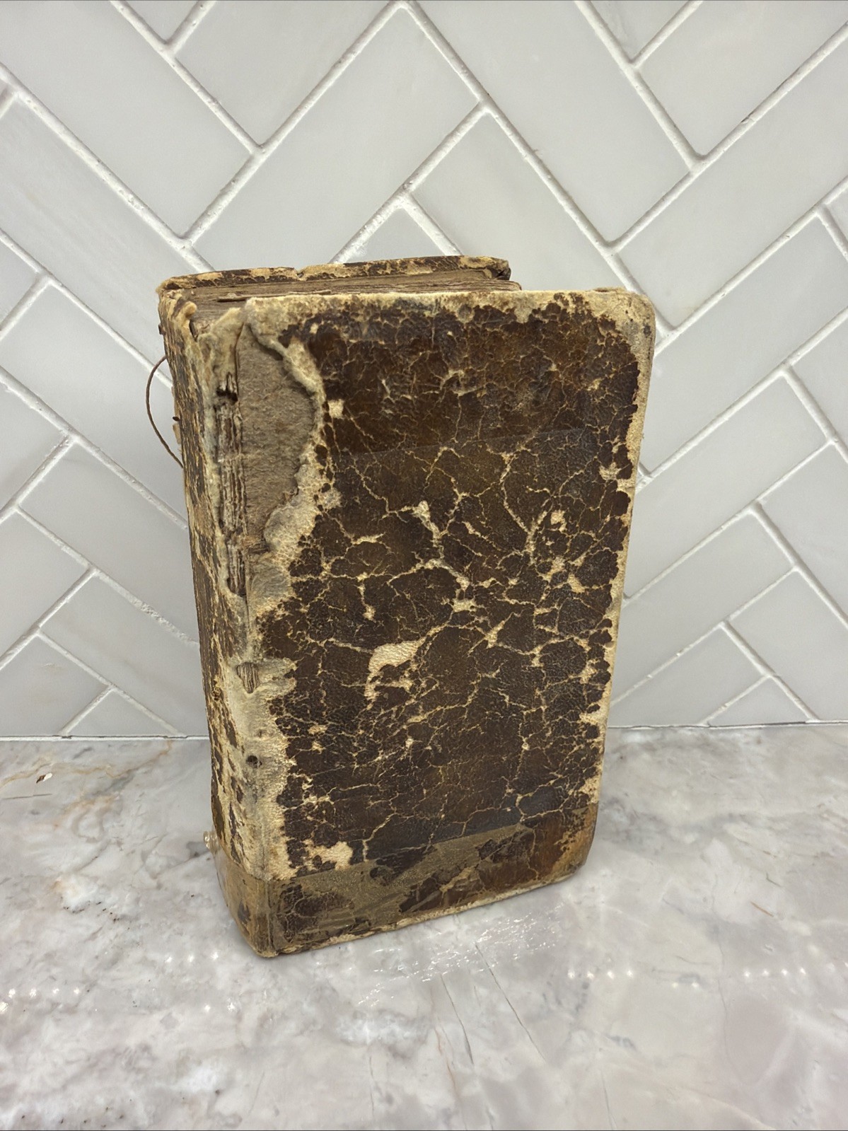 Antique 1832 Bible AS-IS 5x3x2 Original Tongues Andrus Judd Book WORN Drawing