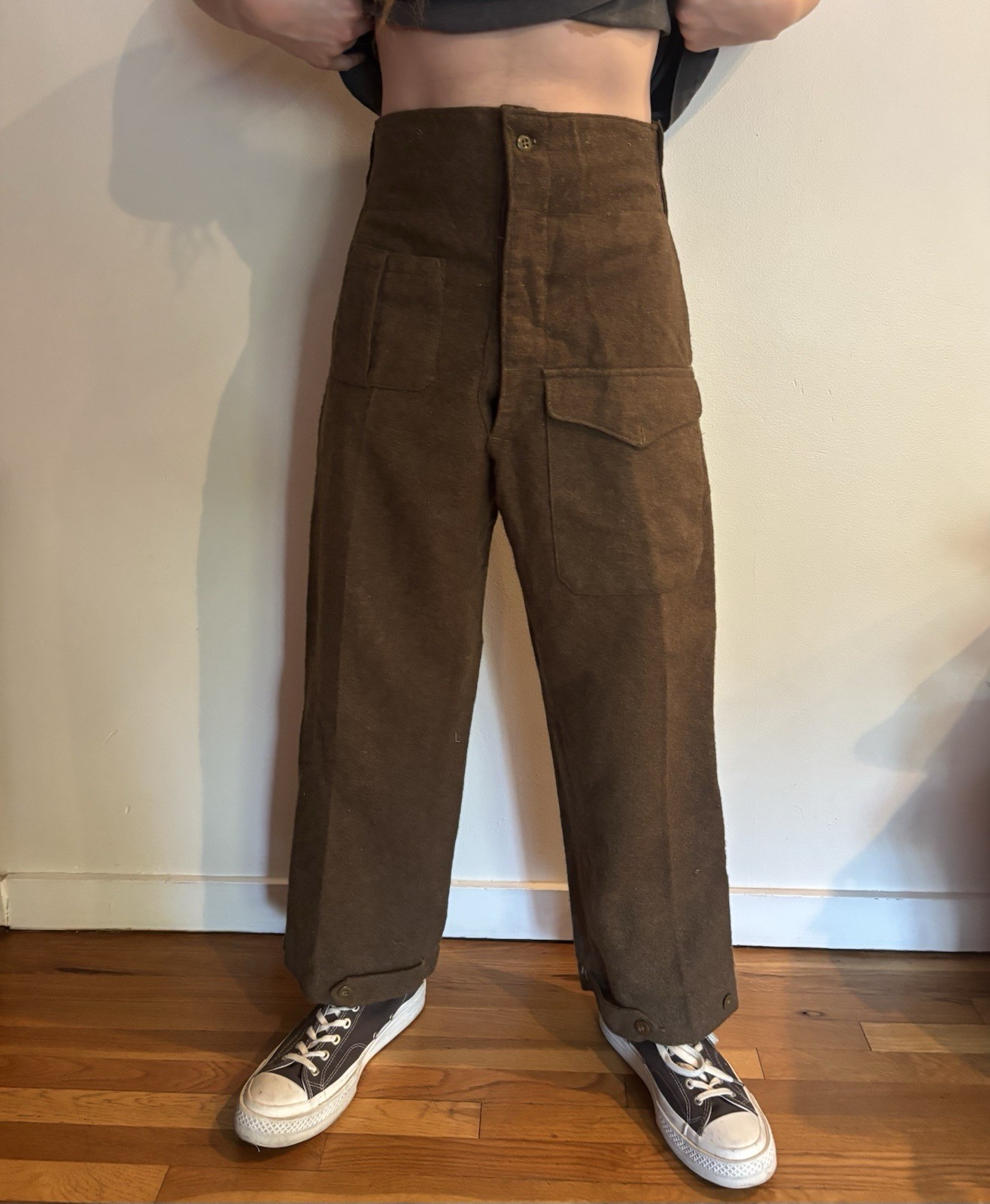 Vintage 1950 Military Wool Pants Size 30x29 High Waisted and Baggy