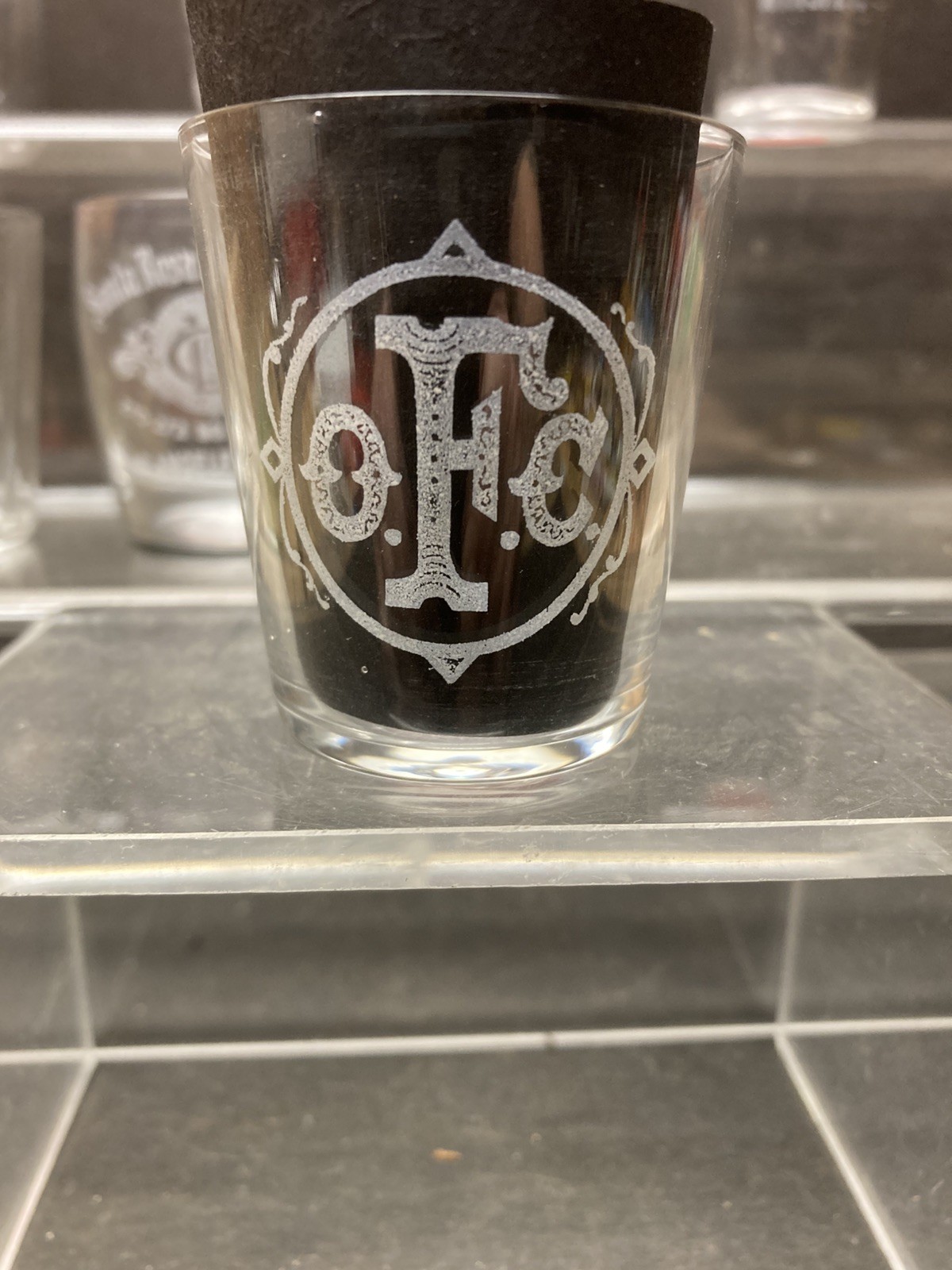 OFC Whiskey Fancy Etched Shot Glass