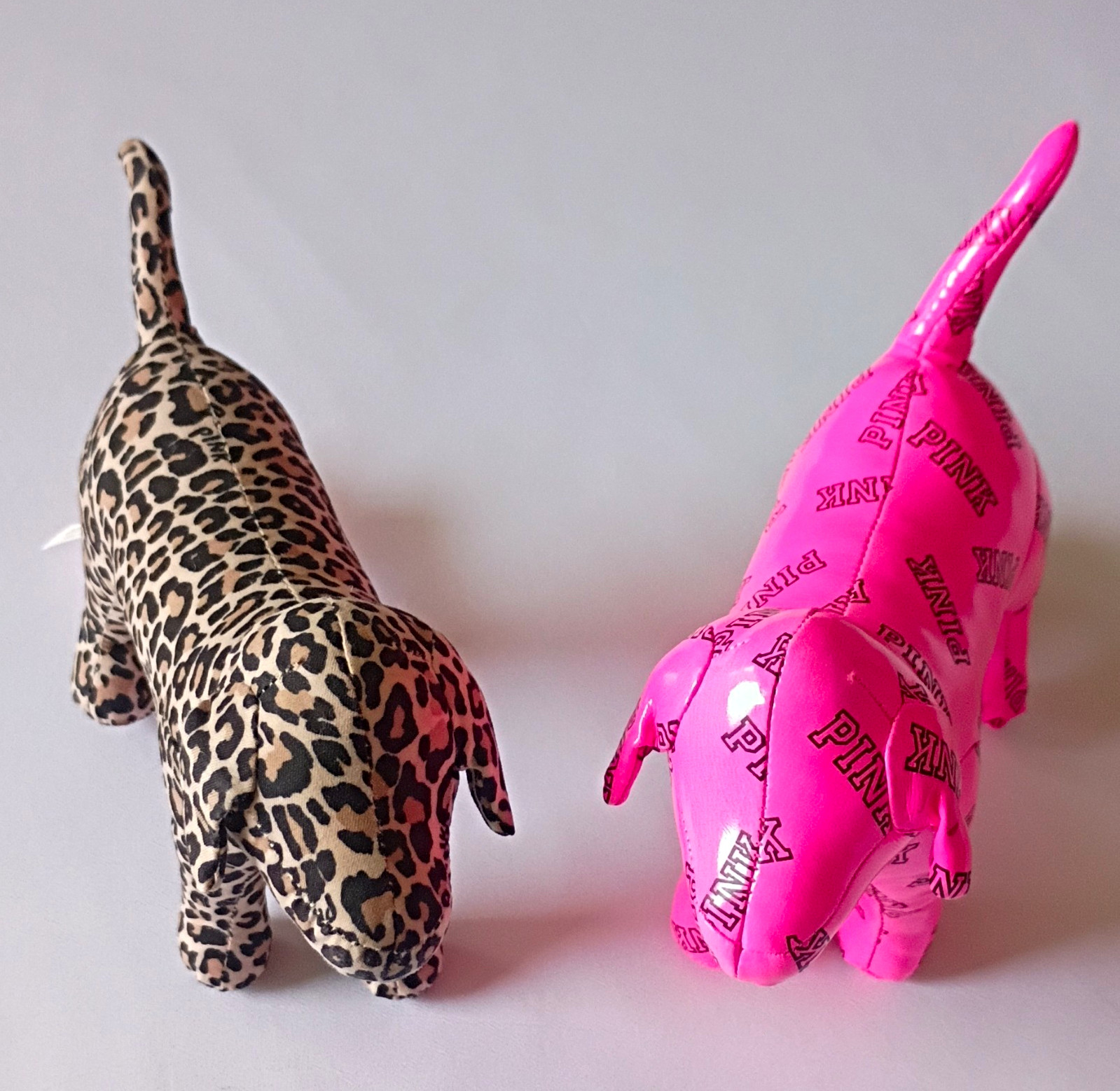 Victoria\'s Secret PINK Stuffed Dog Plush Lot of 2 Pink & Leopard Print