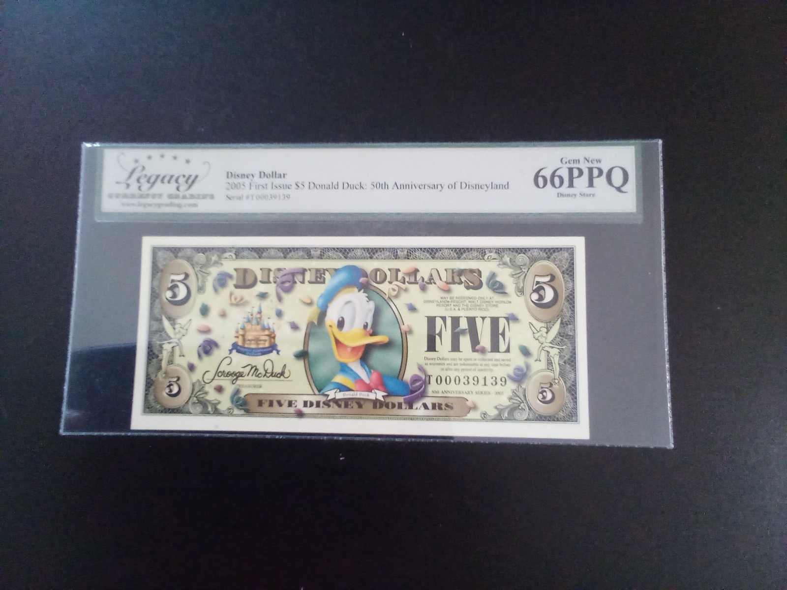 Disney Dollars 2005 T $5 Donald Duck Legacy Cur Graders 66 Gem New