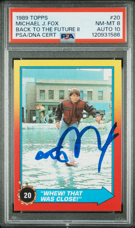 1989 Topps Michael J Fox Signed Back to the Future II Card #20 PSA 8 DNA 10 Auto