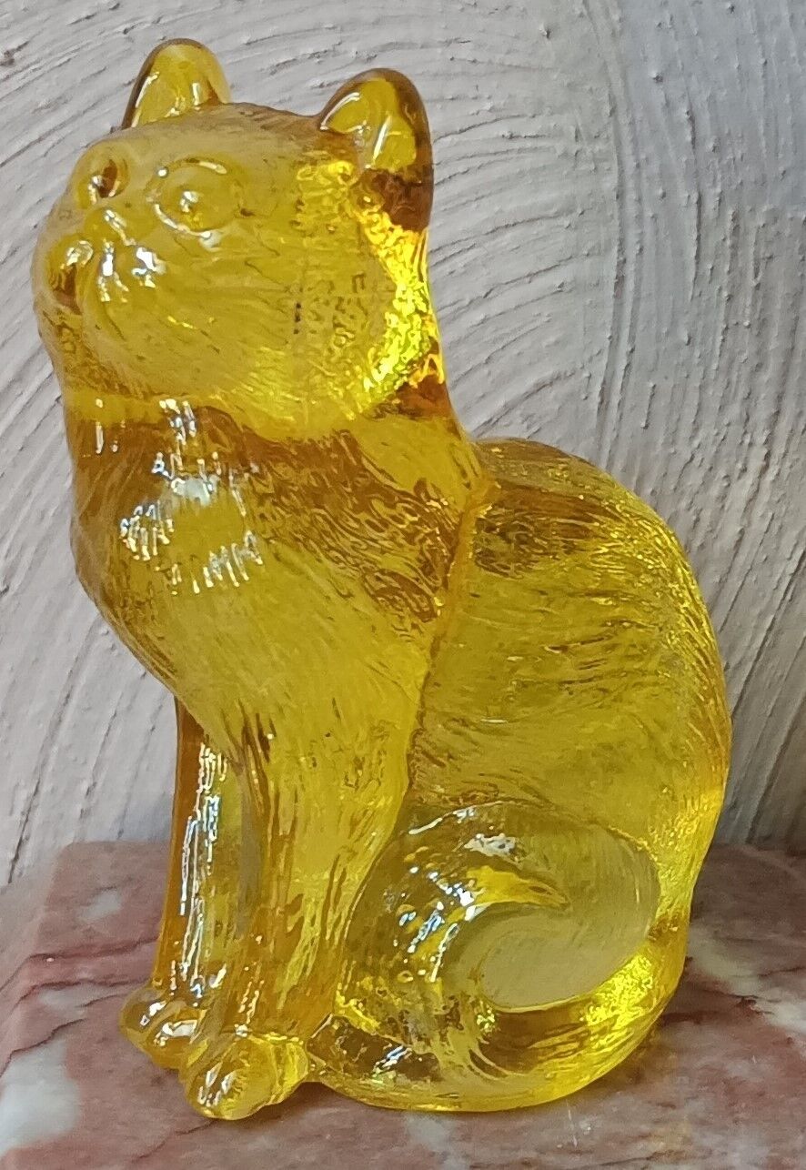 Solid Glass Sitting Kitty Cat Kitten Airbrushed Yellow - Mosser USA