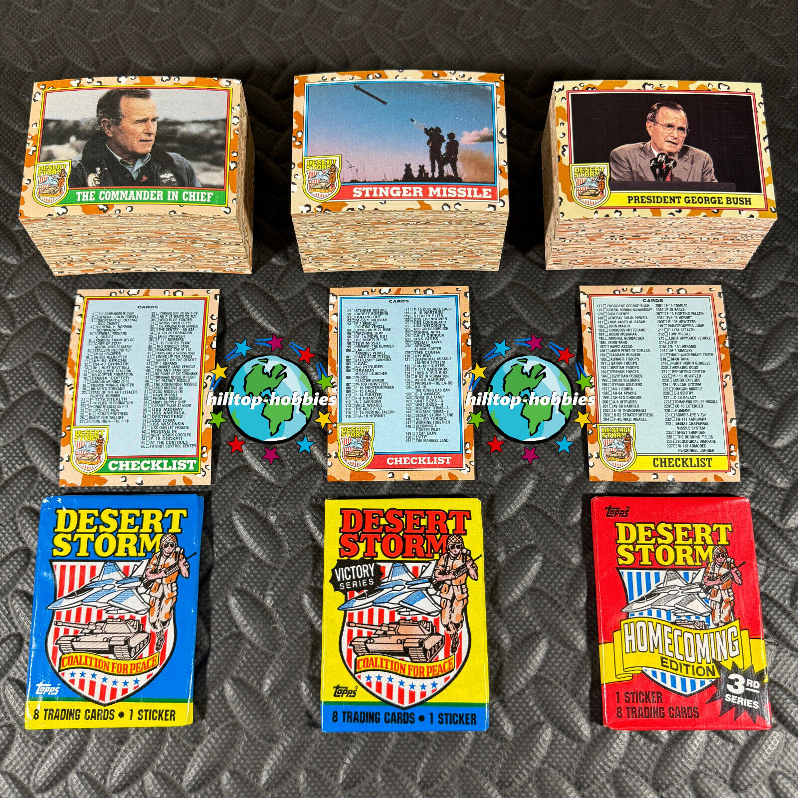 1991 TOPPS DESERT STORM 264-CARD SET +3-WRAPPERS SERIES 1,2,3 VICTORY/HOMECOMING