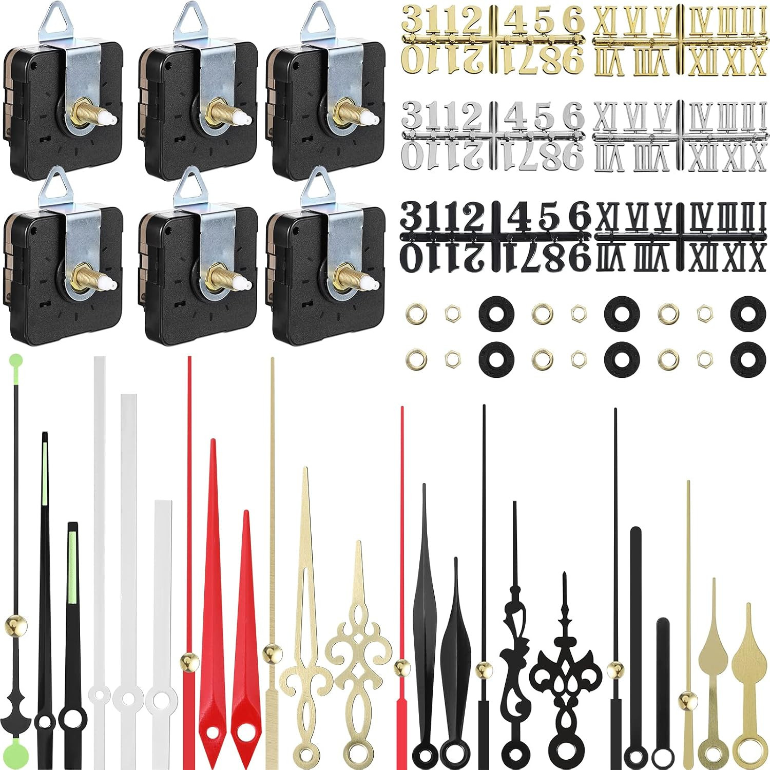 6 Pieces Quartz DIY Wall Clock, 6 Clock Numerals Kit, Movement Mechanism