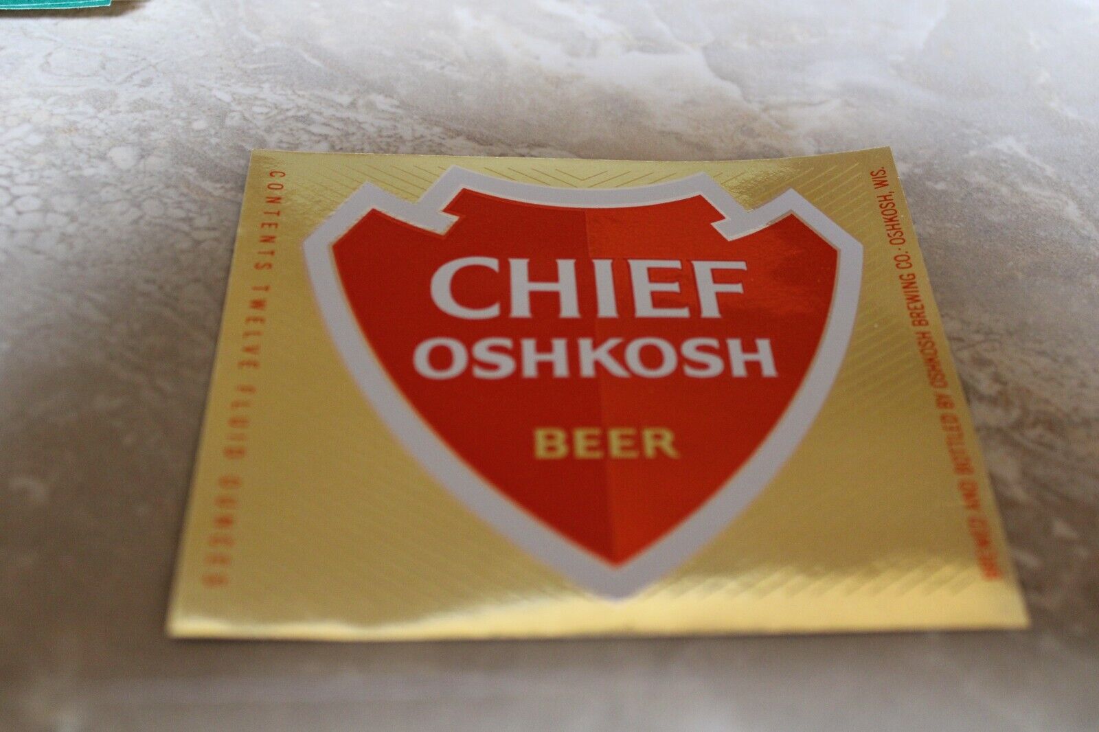 Vintage Chief Oshkosh Beer Label Oshkosh, Wisconsin Foil