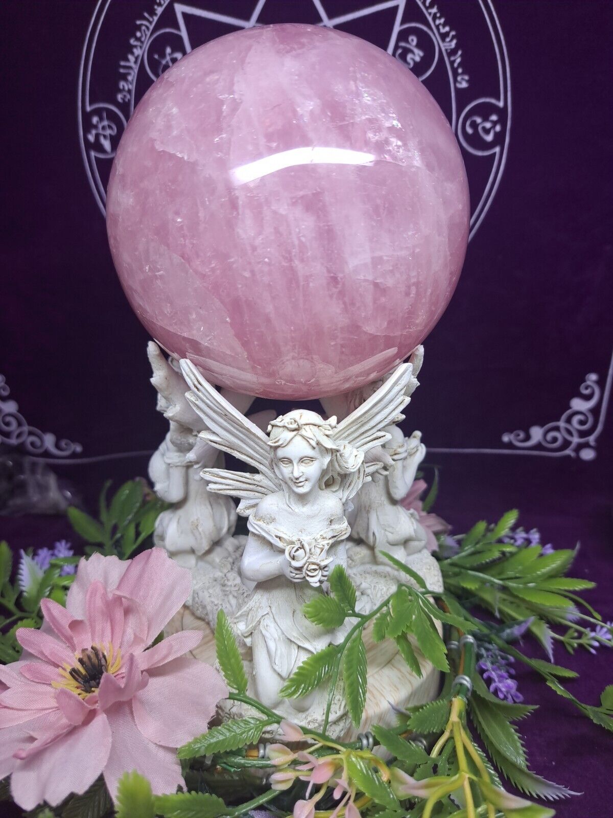 Stunning Big Rose Quartz Crystal Sphere 11cm 1.94kg & Fairy Stand