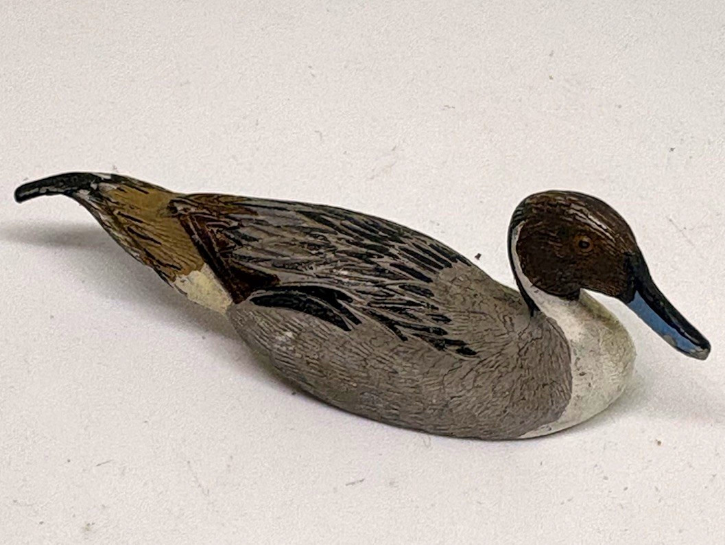 Vtg Bill Callahan Fine Pewter Hand-Painted Northern Pintail Drake Mini Decoy