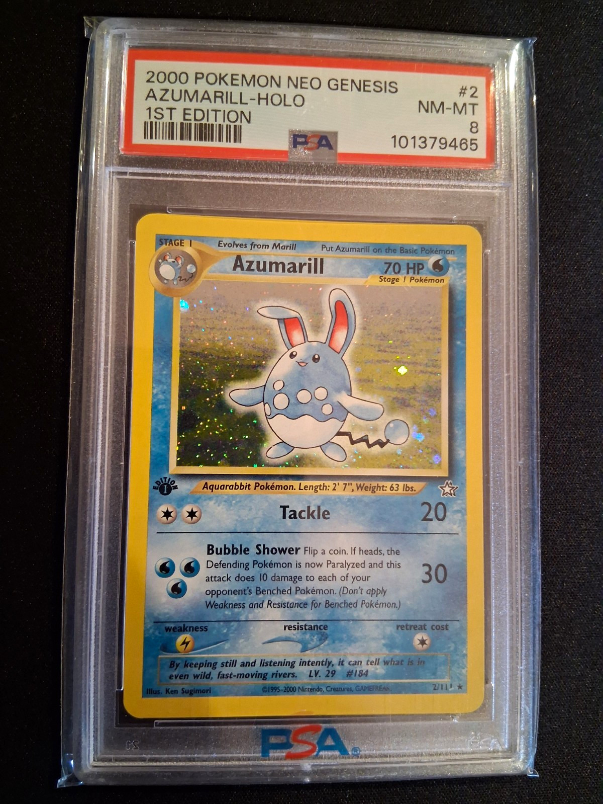 Pokemon Neo Genesis 2000 Azumarill Holo 1st Edition #2 PSA 8 English Pokemon Neo Genesis 2000 Azumarill Holo 1st Edition #2 PSA 8 English