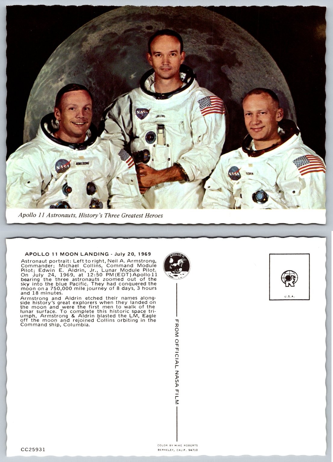 Apollo 11 Astronauts Neil Armstrong Aldrin Collins Moon Landing Postcard