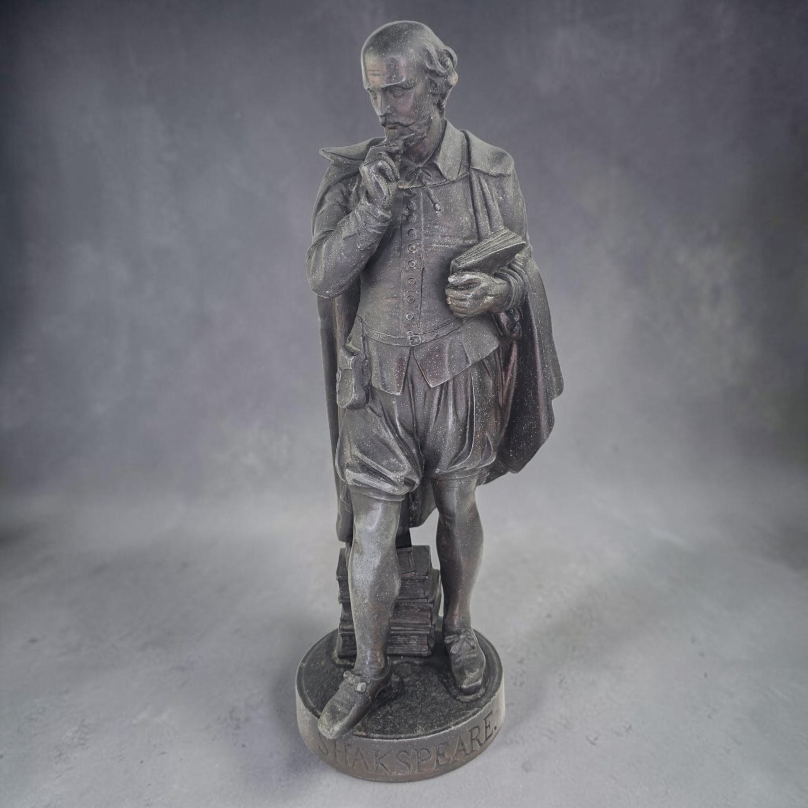 Antique Pensive Shakespeare William Spelter Cast Metal Statue Sculpture