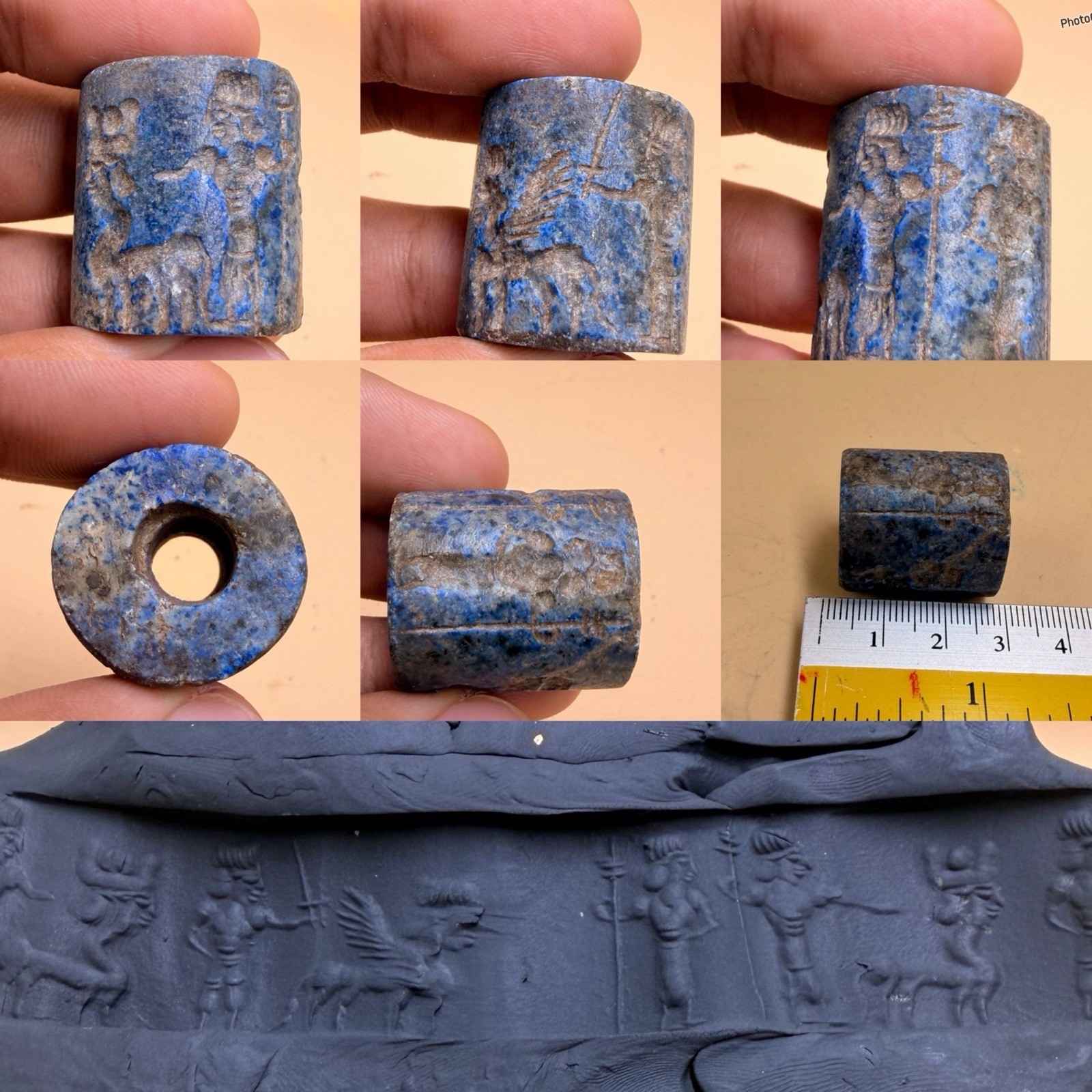 Ancient Lapis Lazuli Greek-old  Near eastern Intaglio Seal Bead