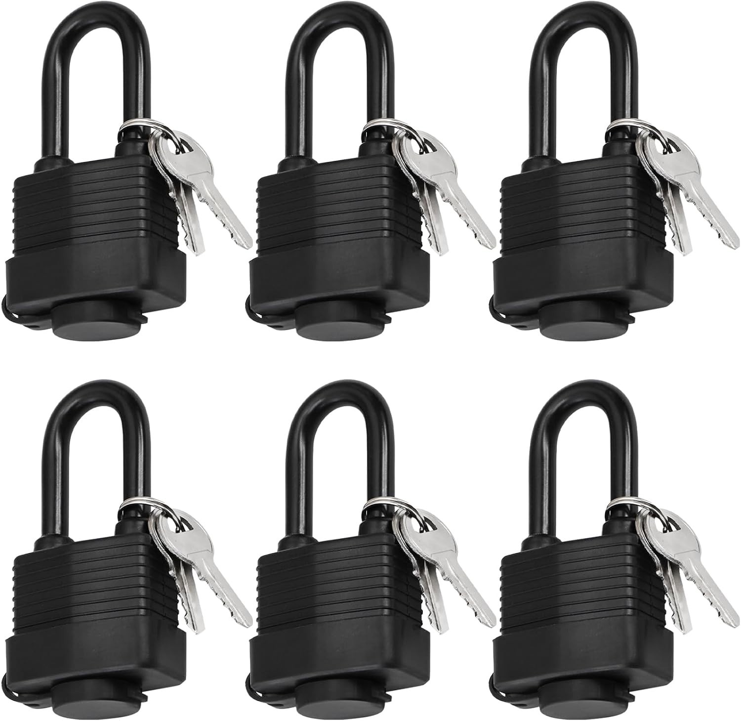 6 Pack Waterproof Keyed Alike Padlocks, Heavy Duty Long Padlock Set with Same... 6 Pack Waterproof Keyed Alike Padlocks, Heavy Duty Long Padlock Set with Same...