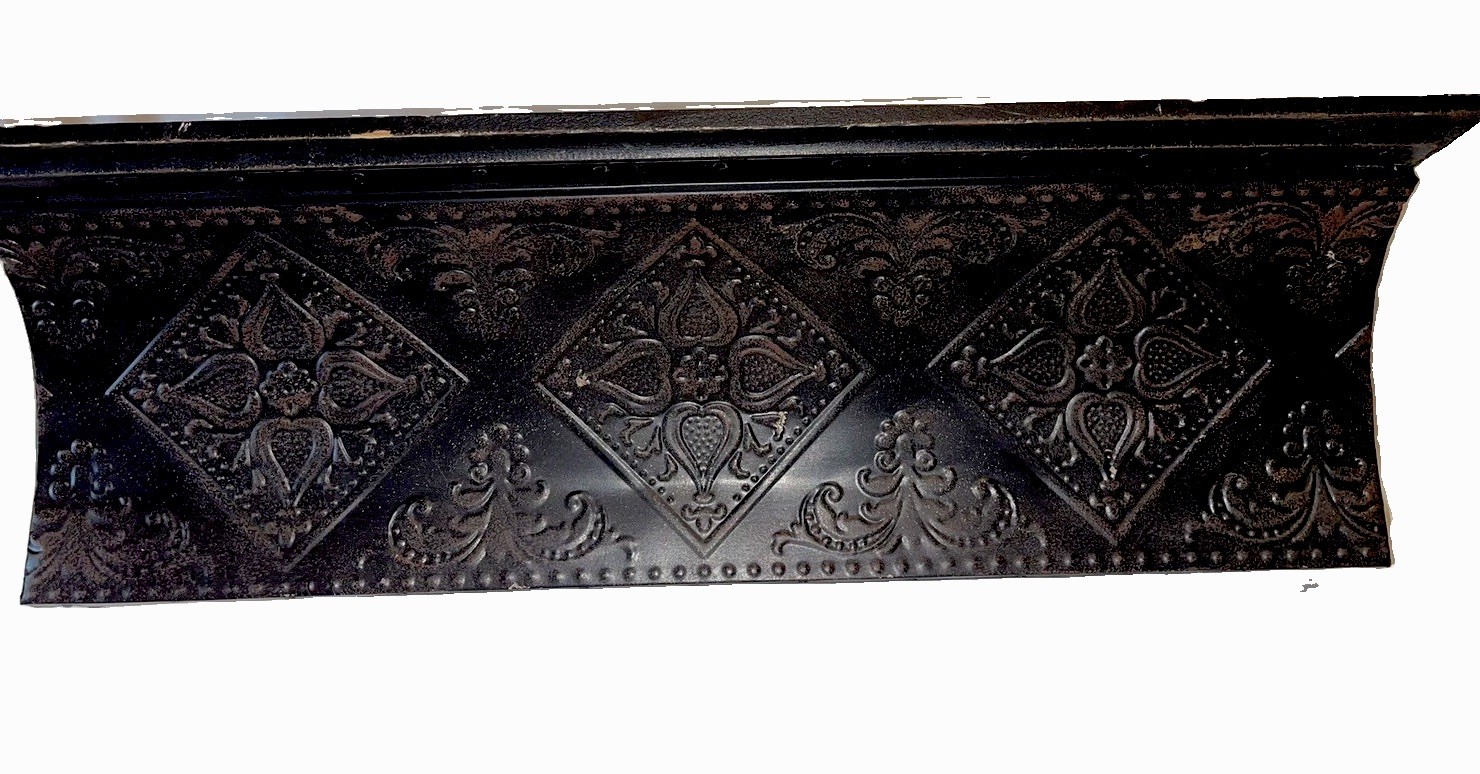 Nice Vintage Black Wall Shelf Wood & Metal Ceiling Tile Plate groove 24”